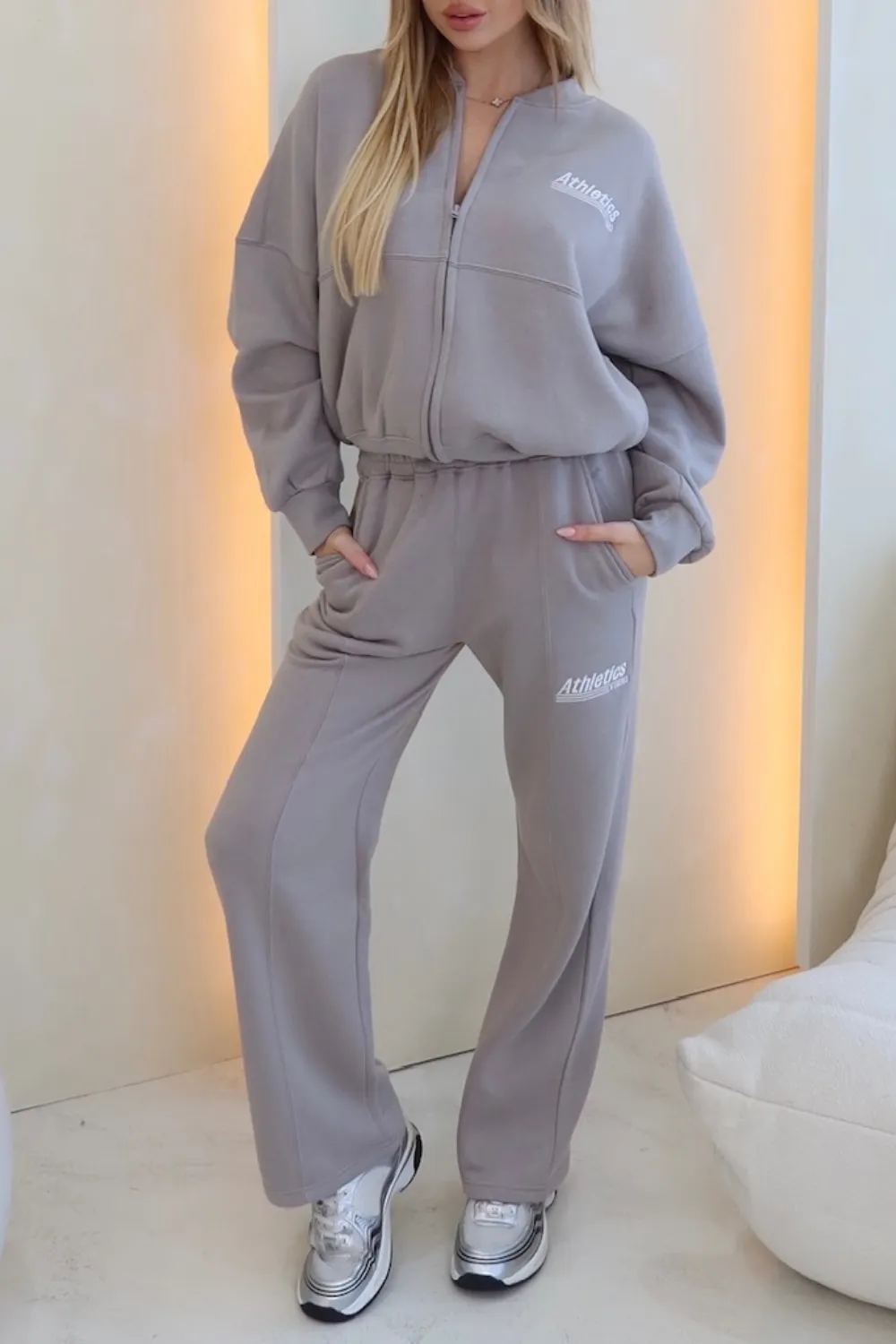 Athletics grey embroidered bomber and straight leg jogger loungewear