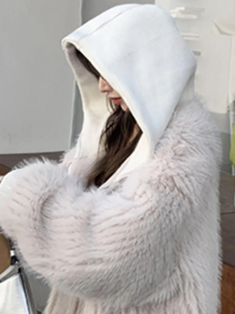 Autumn Winter Loose Furry Soft Warm Faux Fur Coat Women with Hood