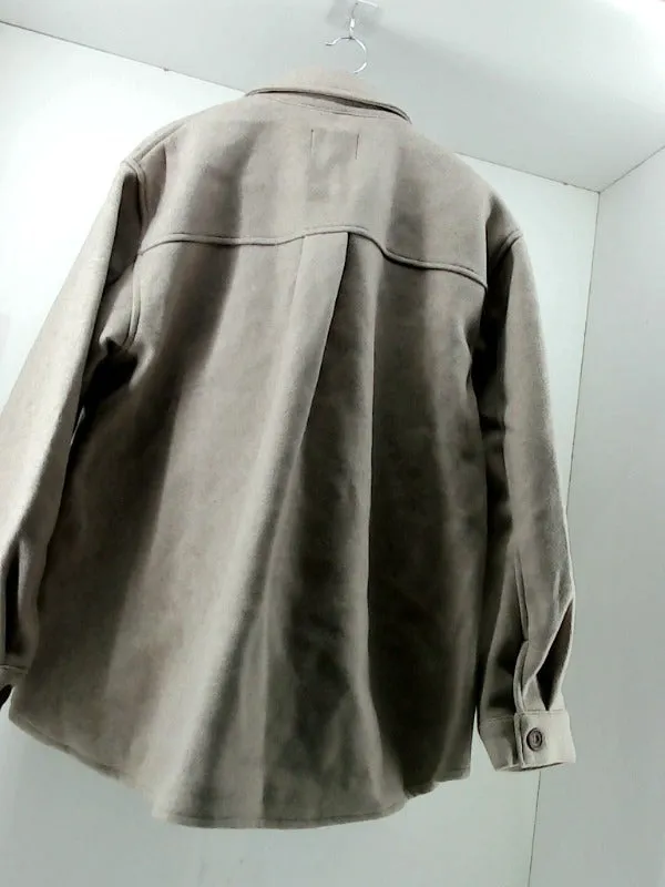 Beige Button Up Wool Blend Coat Medium