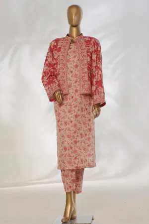 Bin Saeed Stitched 3 Piece Printed Khaddar Vol-01 Jacket Collection'2024-WK-1293-Peach