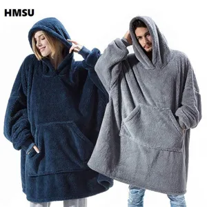 Blanket with Sleeves Oversized Hoodie & Matching Velvet Plush Lined Winter Lounging Socks