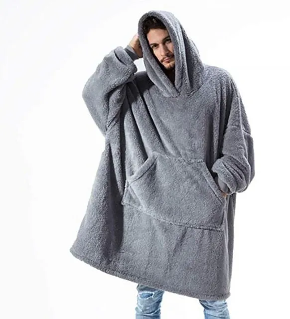 Blanket with Sleeves Oversized Hoodie & Matching Velvet Plush Lined Winter Lounging Socks