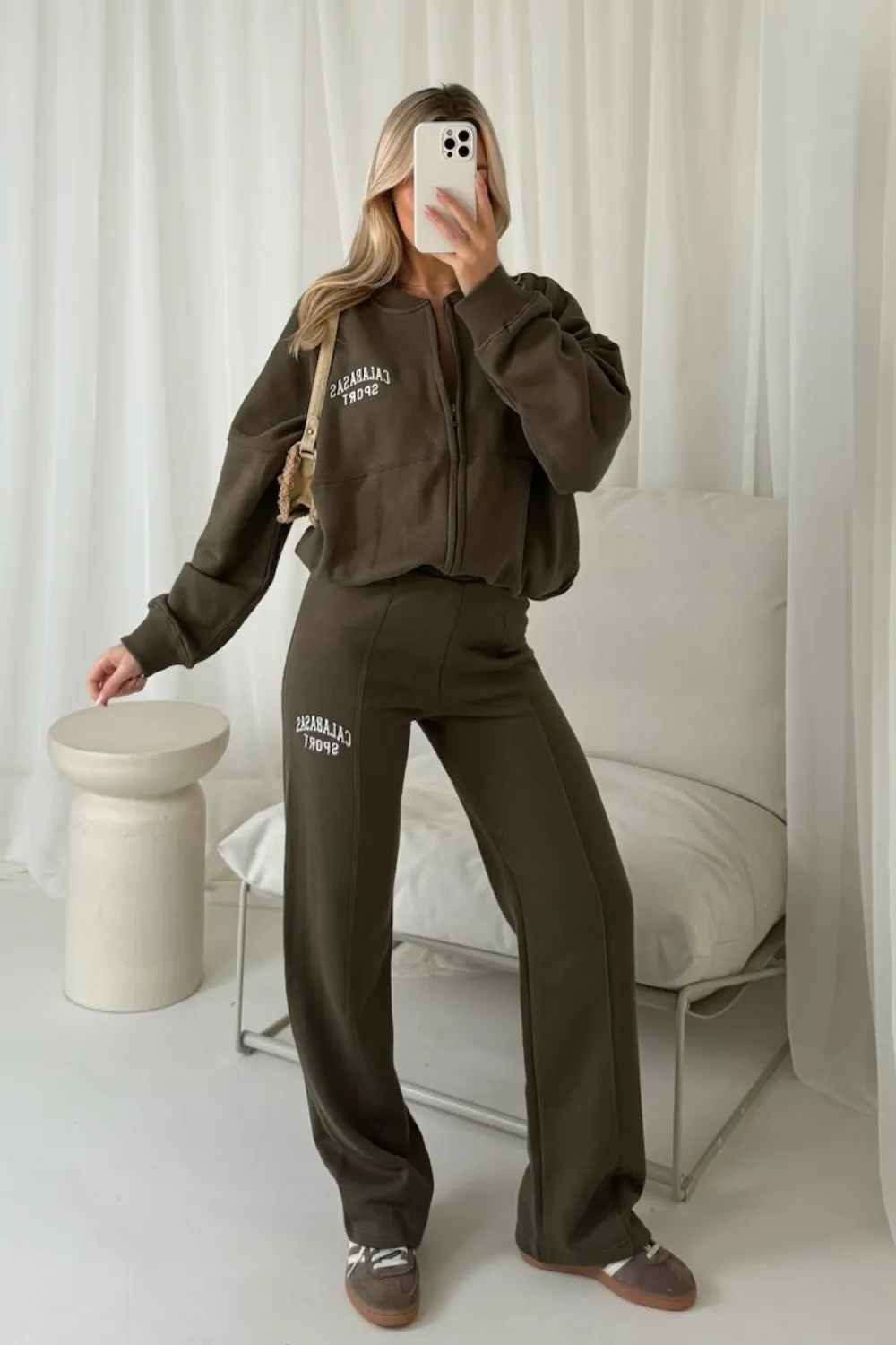 Calabasas khaki embroidered bomber jogger loungewear