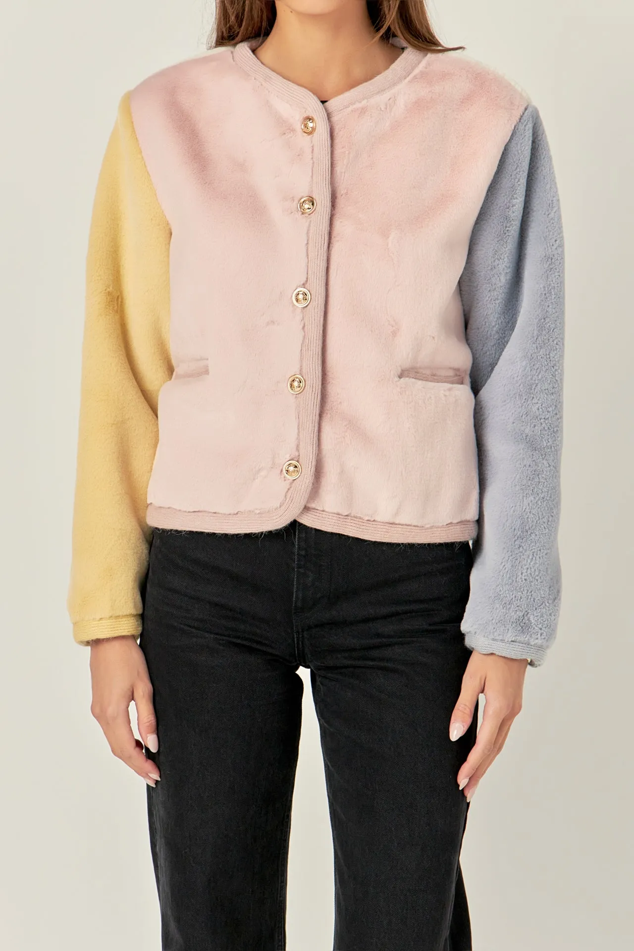 Colorblock Faux Fur Jacket