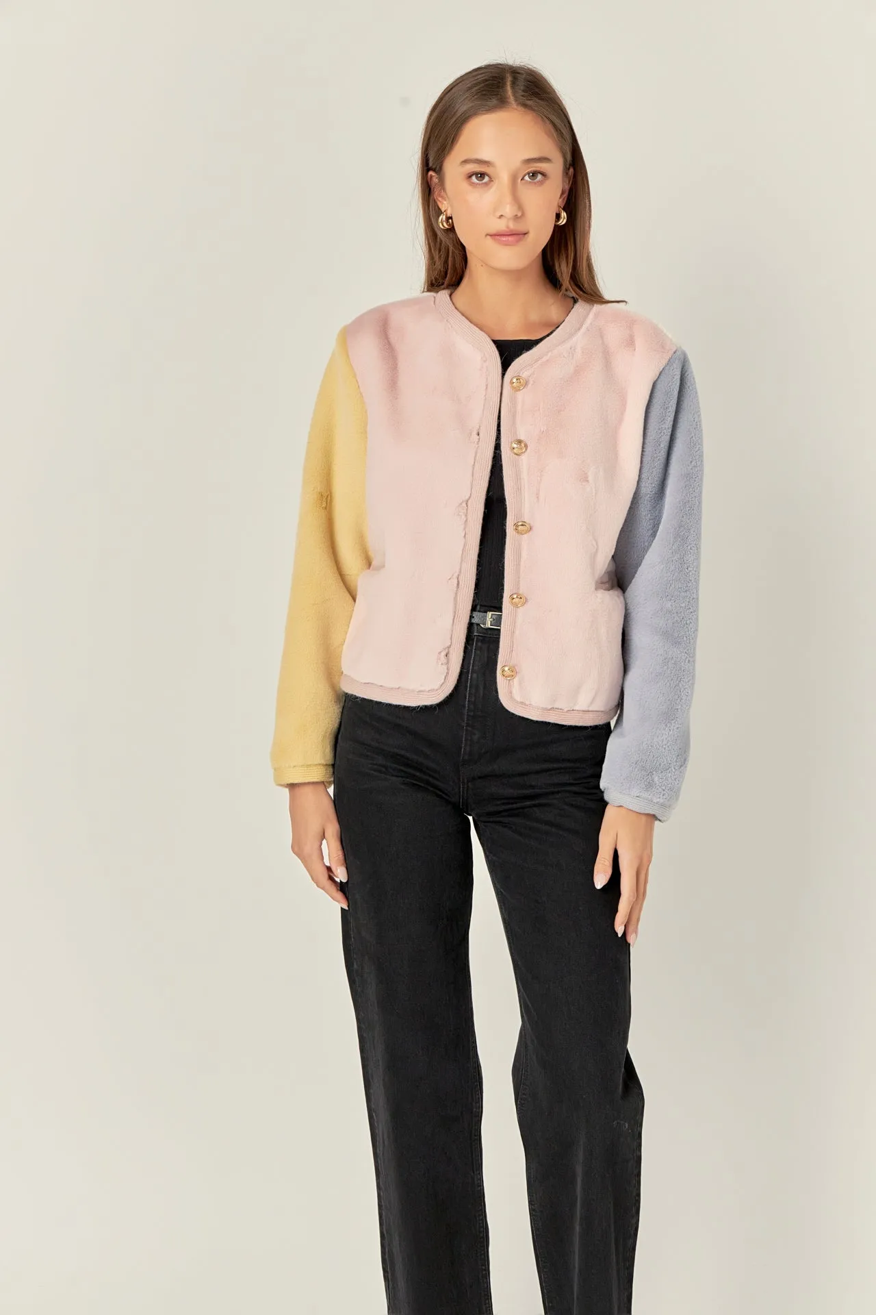 Colorblock Faux Fur Jacket