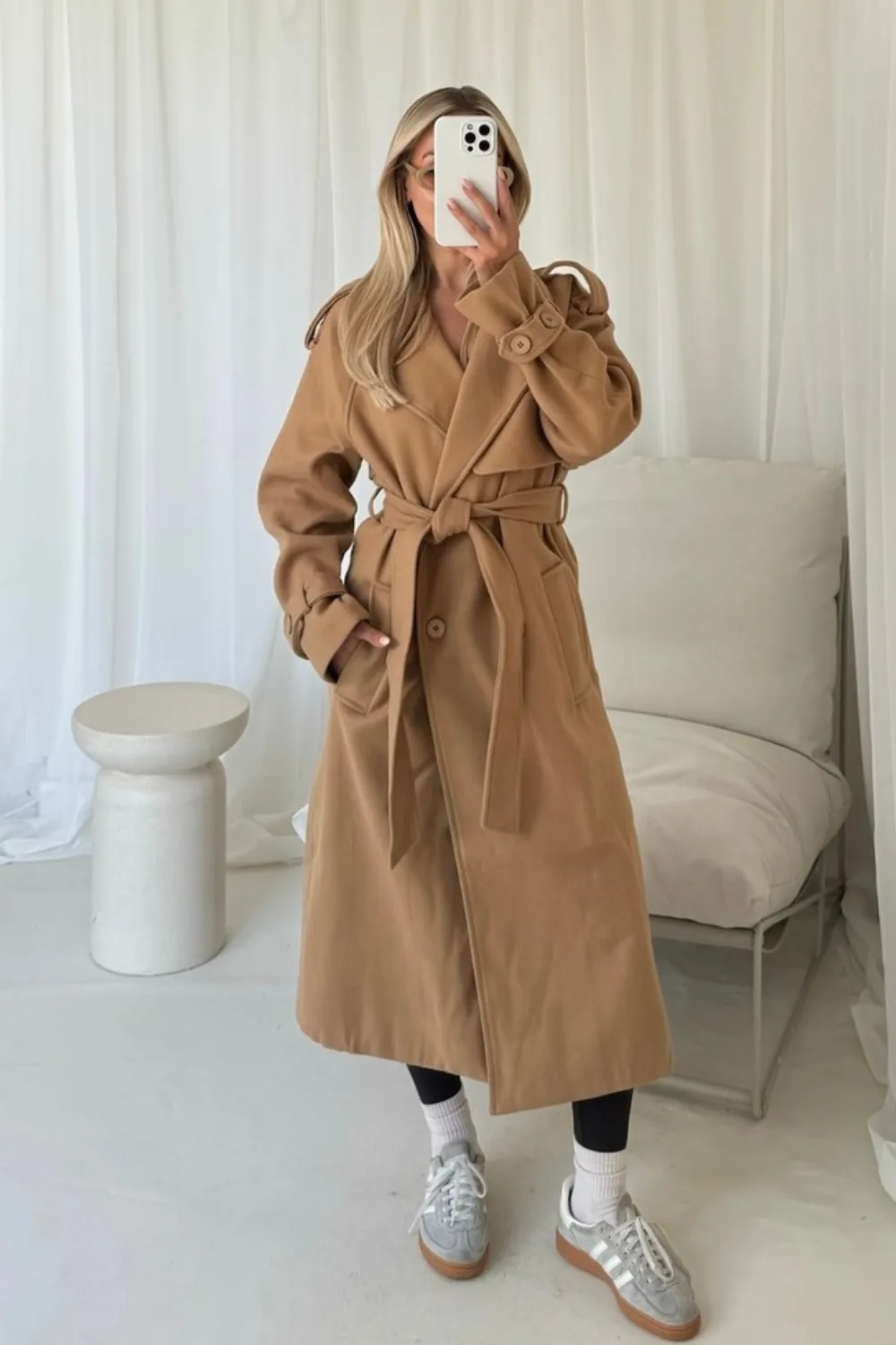 Darla camel long trench coat