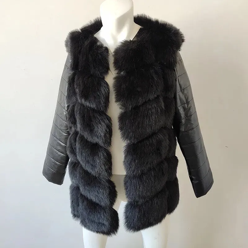 Faux Fur Coat Slim Leather Jacket Women's*