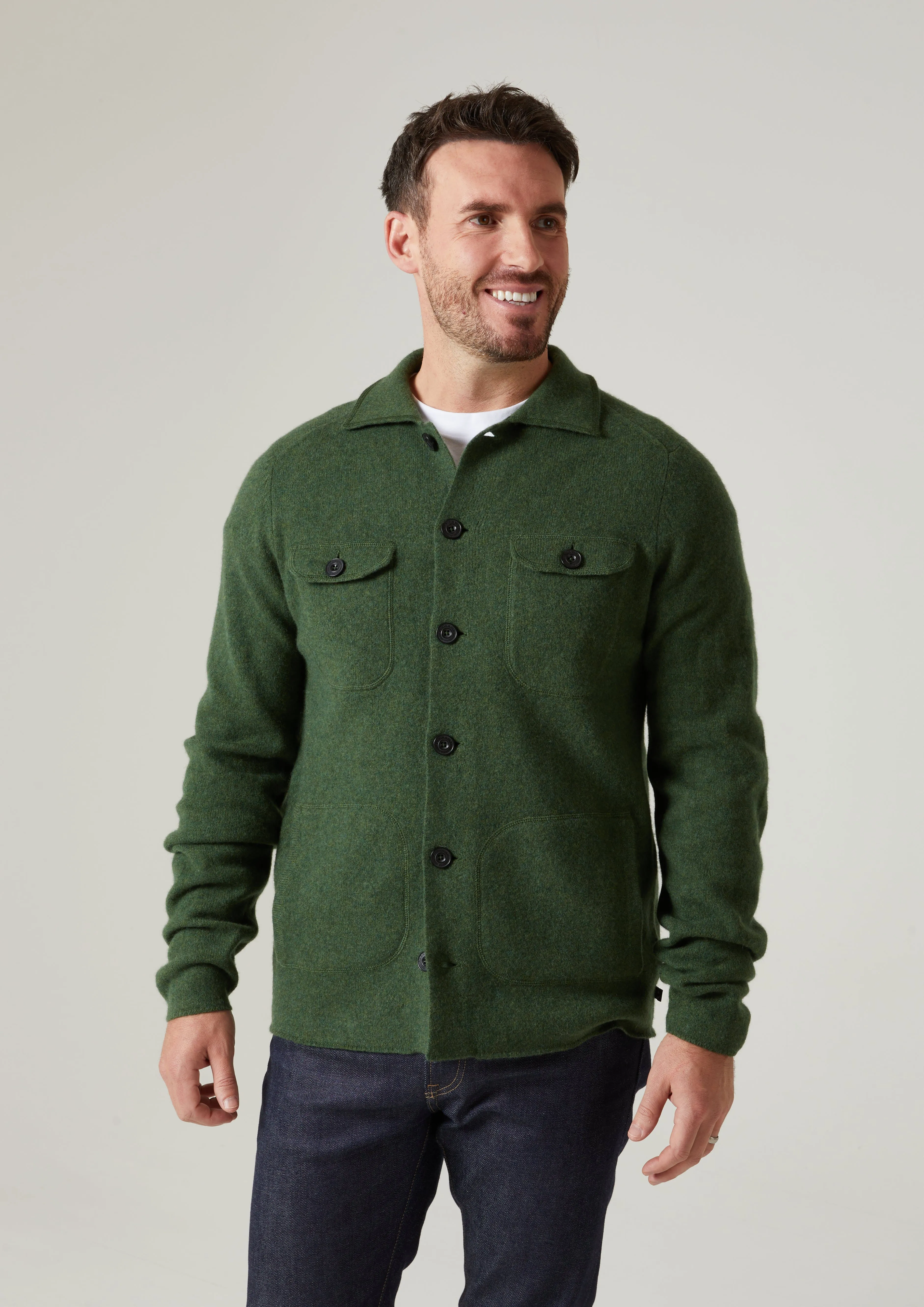 Ferndale Men's Knitted Lambswool Shirt In Rosemary - Regular Fit