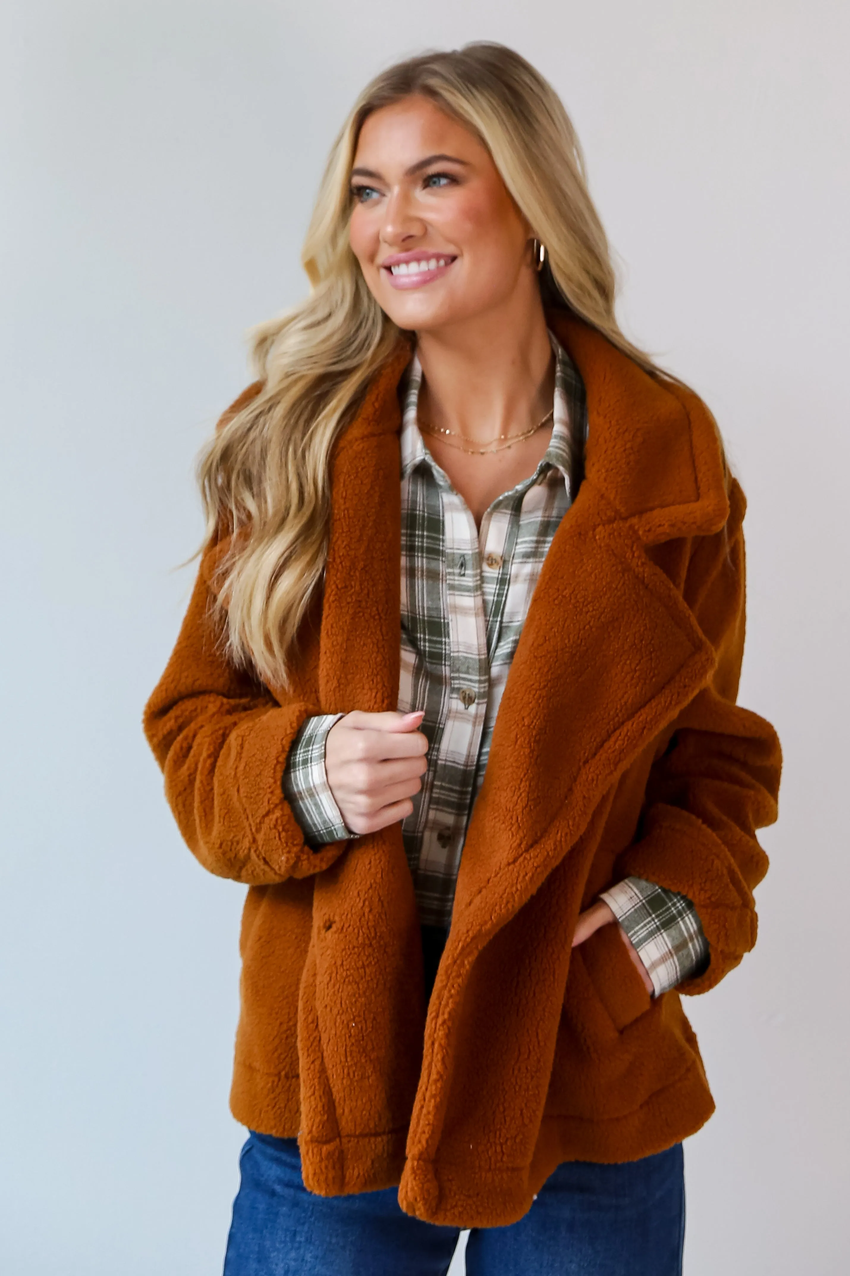 FINAL SALE - Staying Toasty Camel Sherpa Jacket - DOORBUSTER