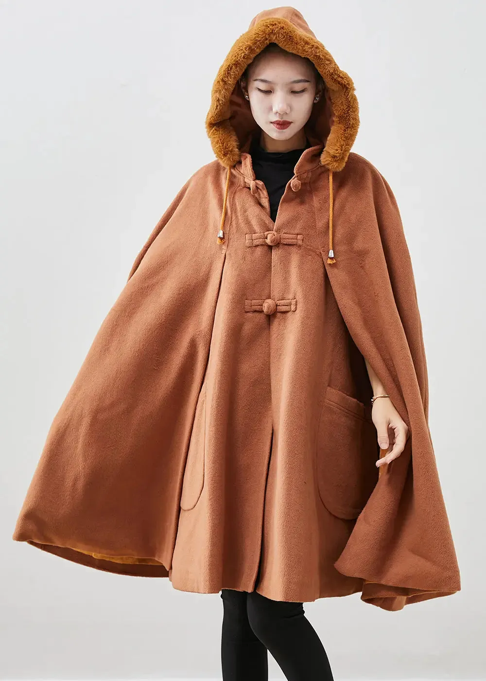 Fur Collar Warm Fleece Coat Cloak Sleeves