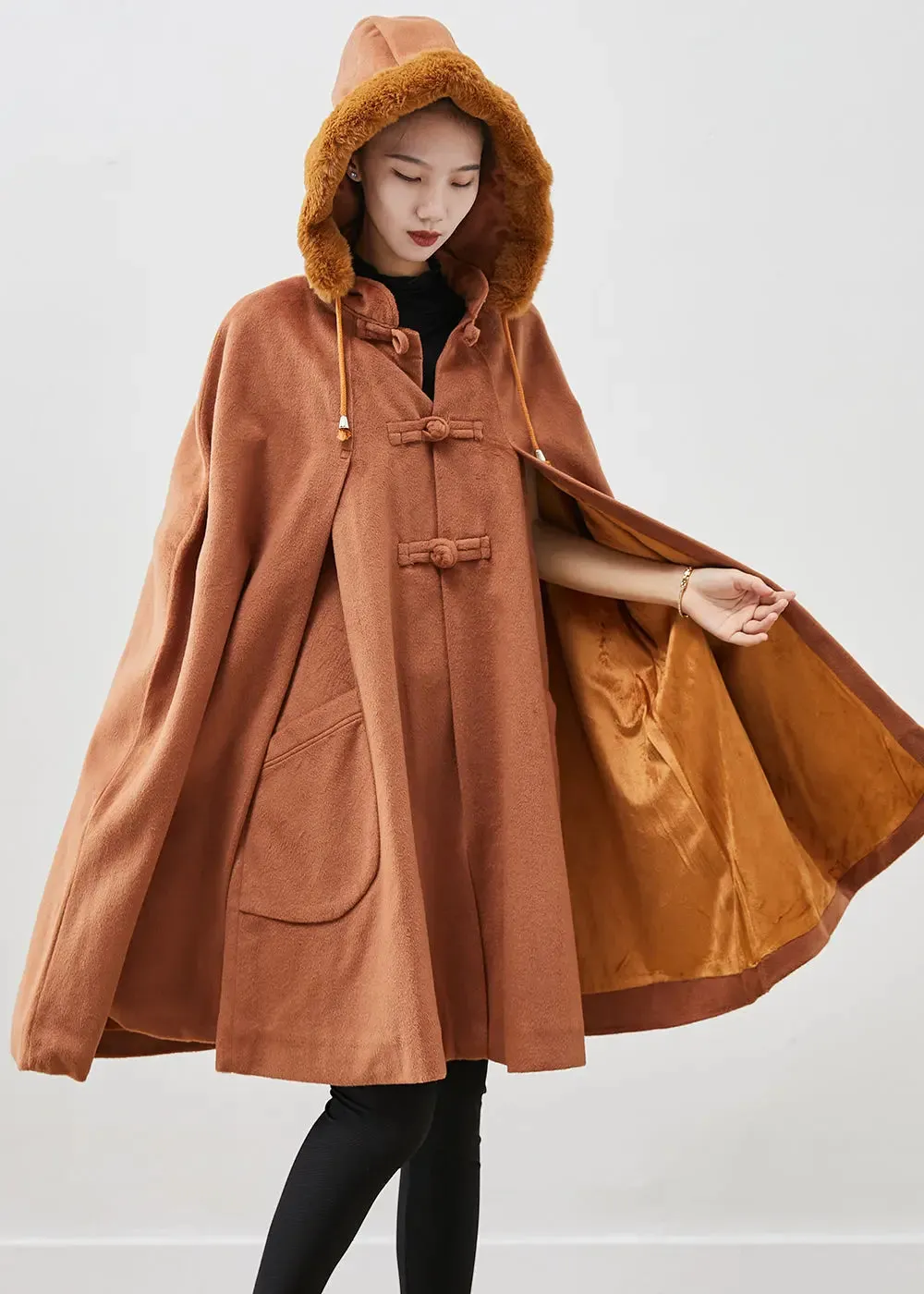 Fur Collar Warm Fleece Coat Cloak Sleeves