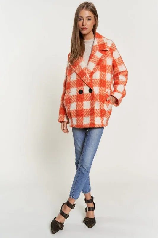 Fuzzy Boucle Textured Double Breasted Coat