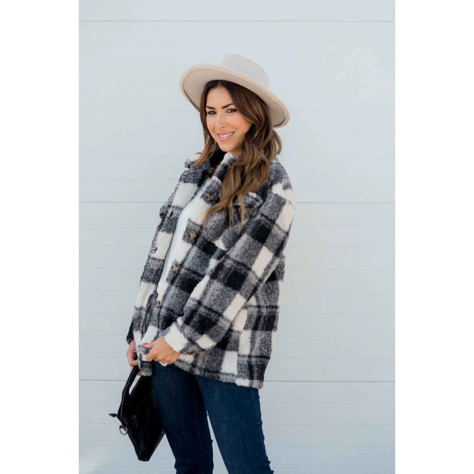 Fuzzy Plaid Jacket