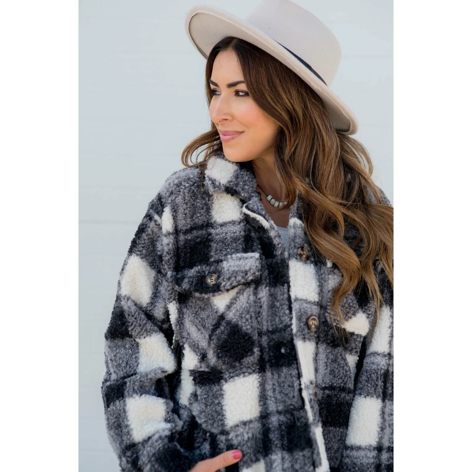 Fuzzy Plaid Jacket