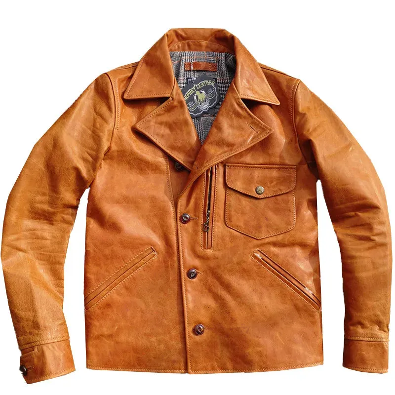 Genuine Leather Jacket for Men - Horsehide Amber Classic Riders Biker Outfit