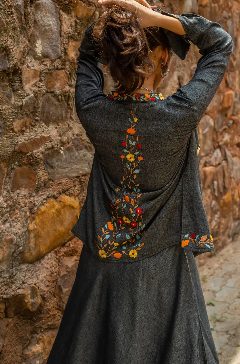 Grey and Wonderful - Long Dress with Embroidered Short Jacket