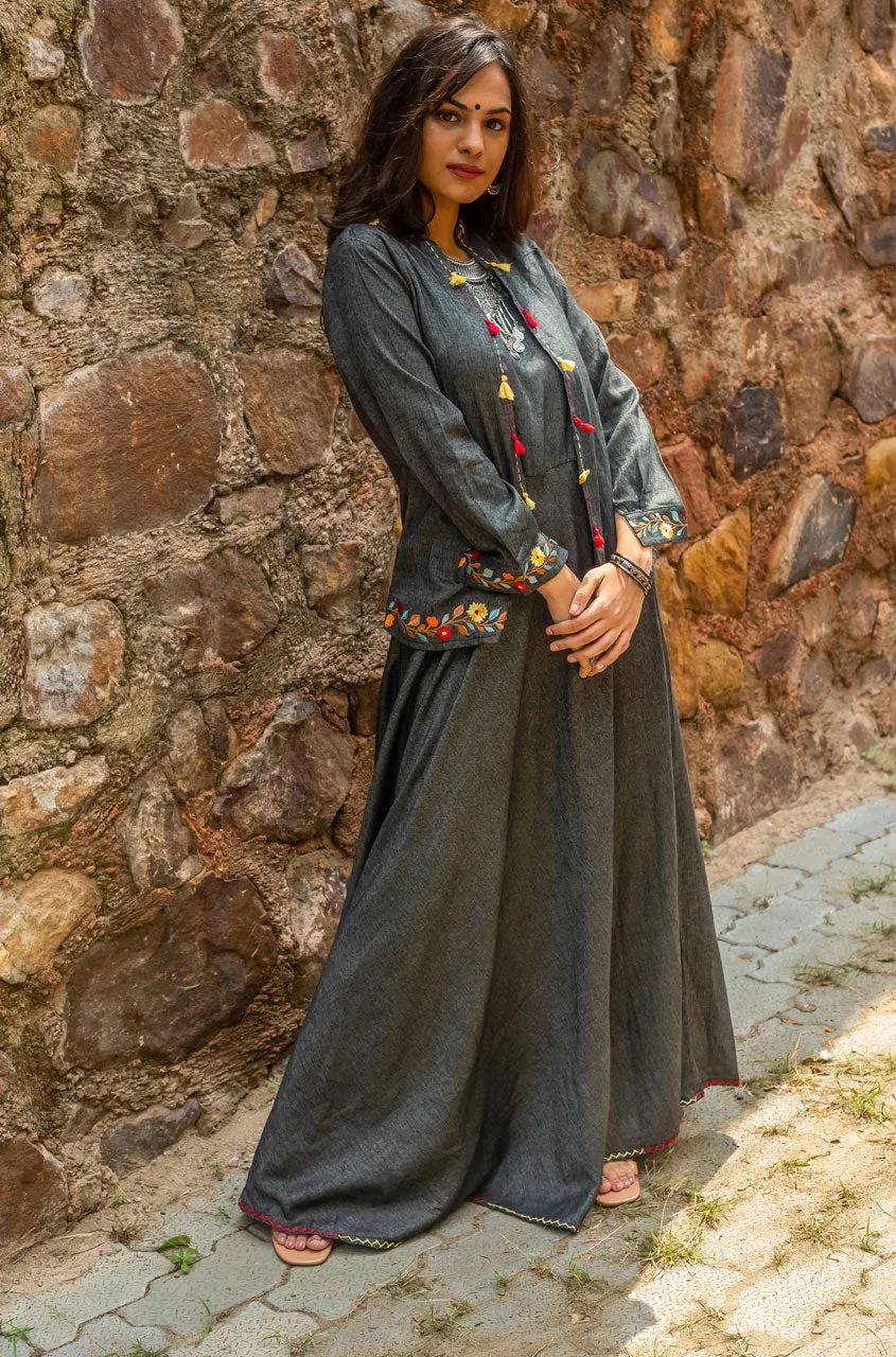 Grey and Wonderful - Long Dress with Embroidered Short Jacket