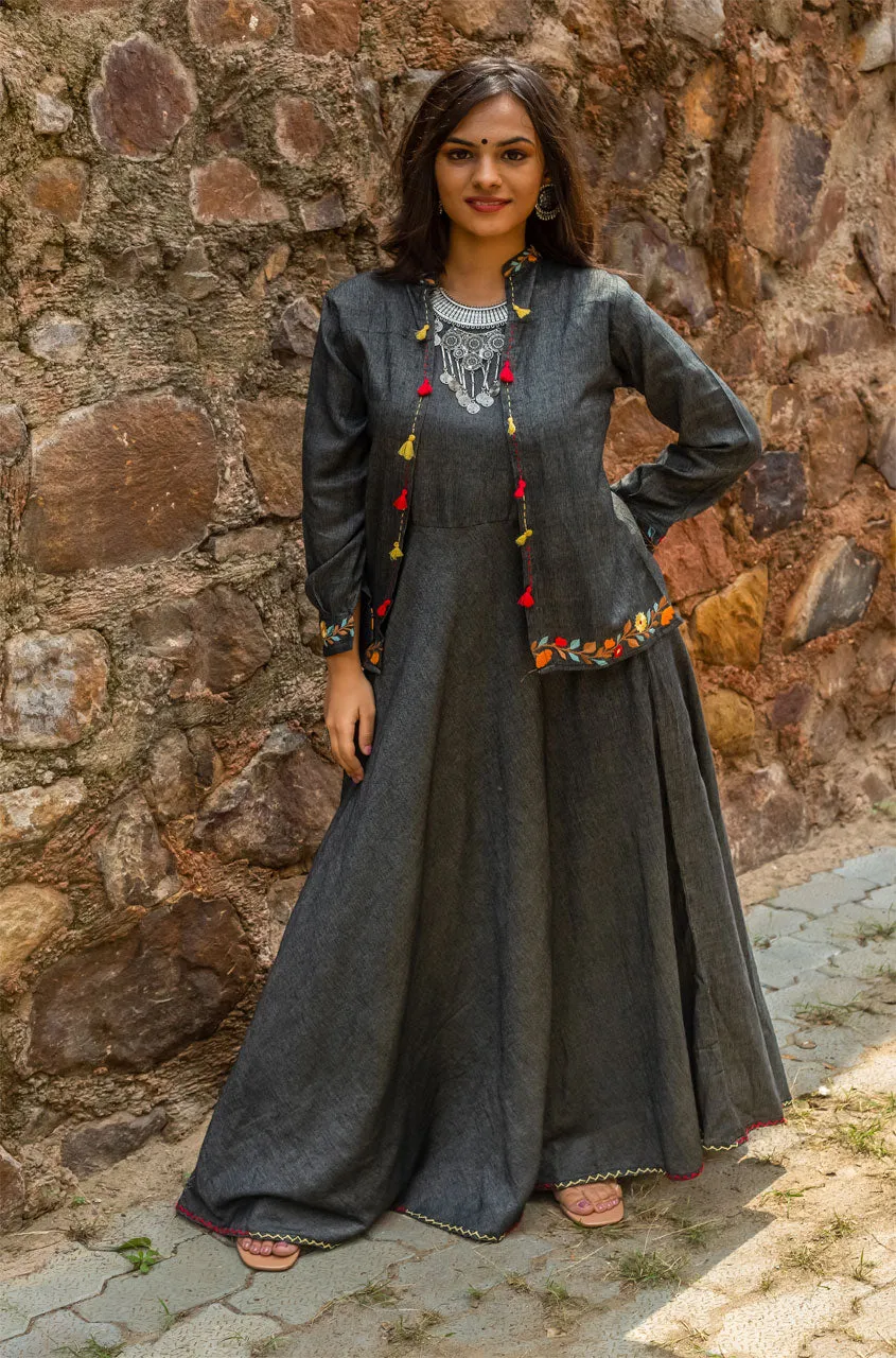 Grey and Wonderful - Long Dress with Embroidered Short Jacket