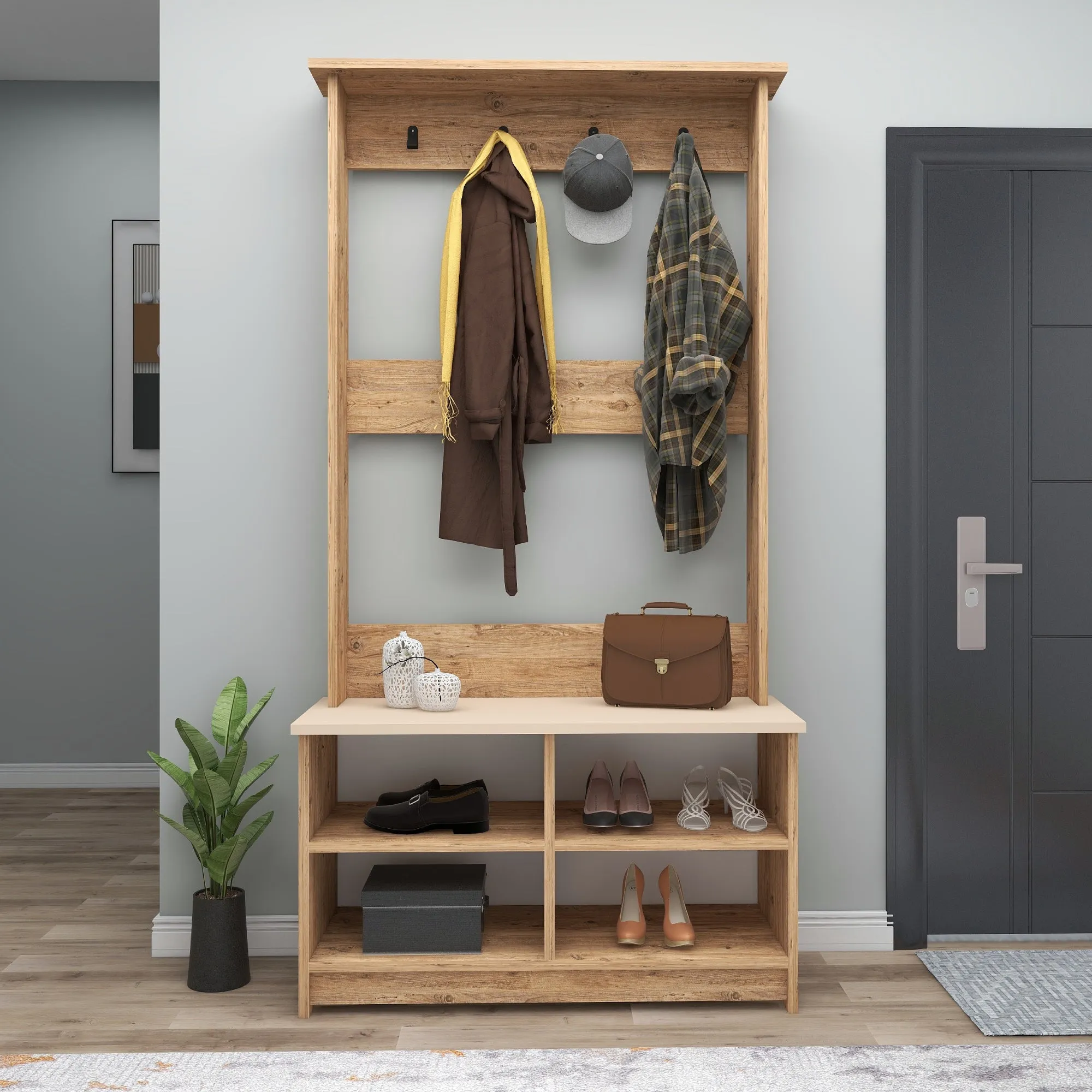 Hallway Coat Rack with Shelves Amelia