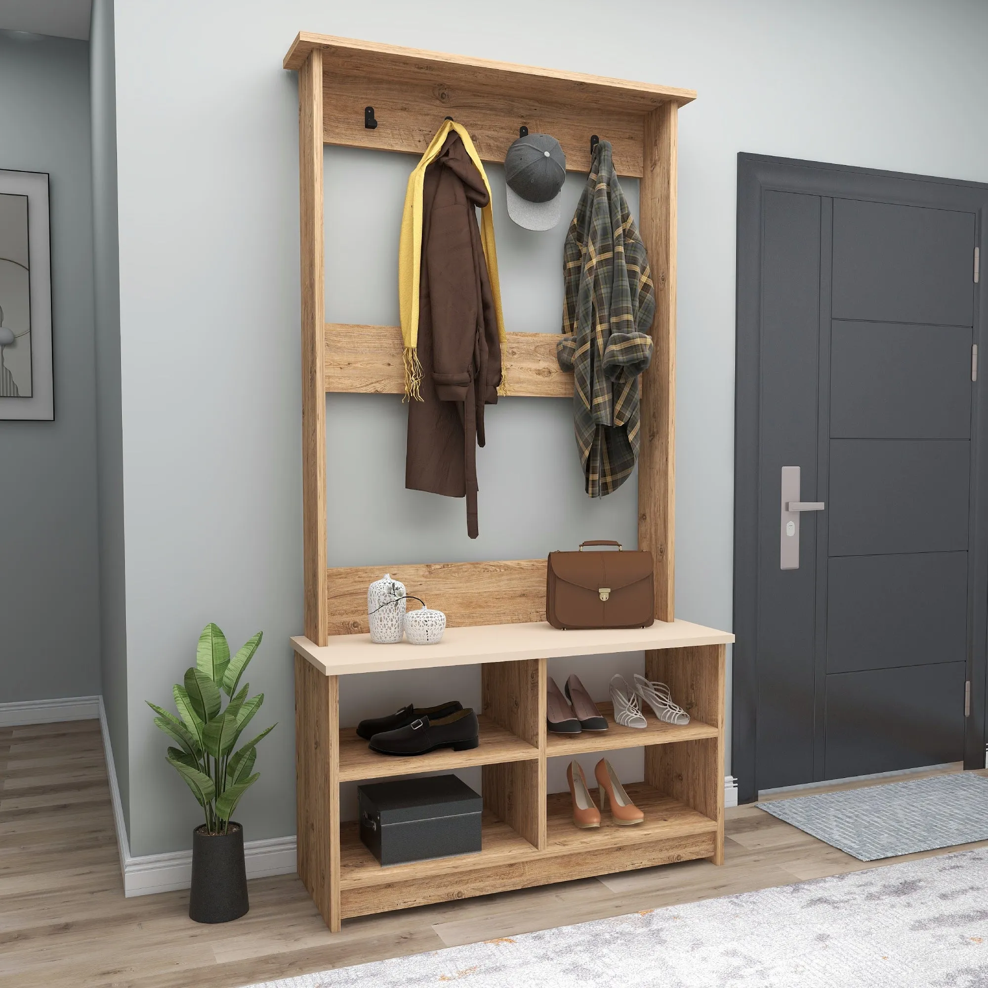 Hallway Coat Rack with Shelves Amelia