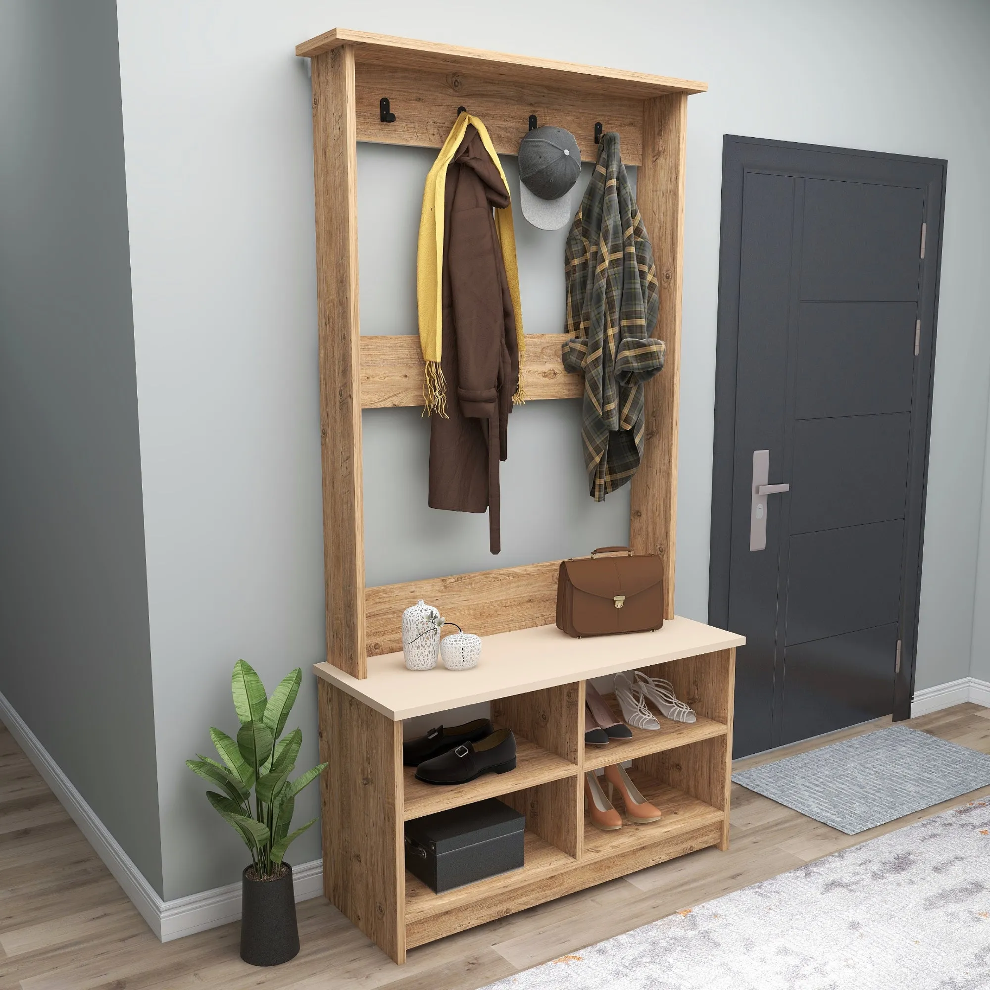 Hallway Coat Rack with Shelves Amelia