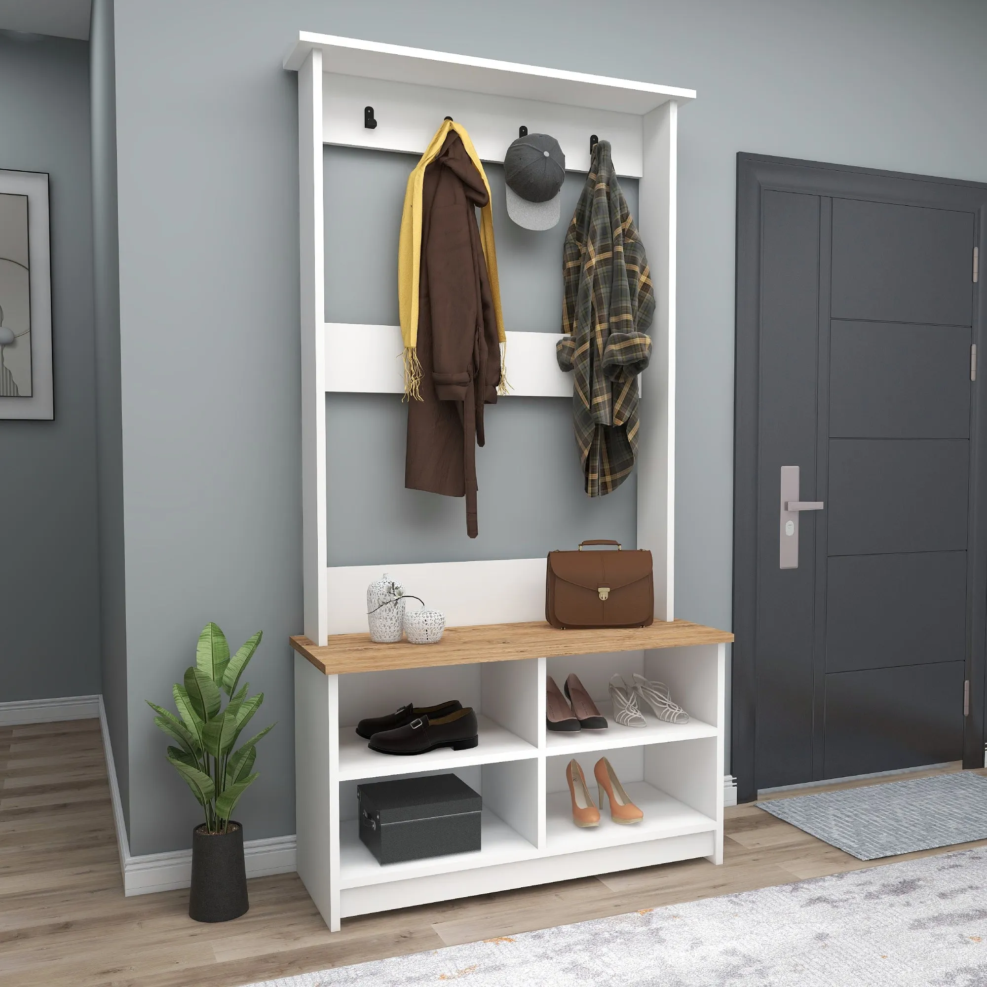 Hallway Coat Rack with Shelves Amelia