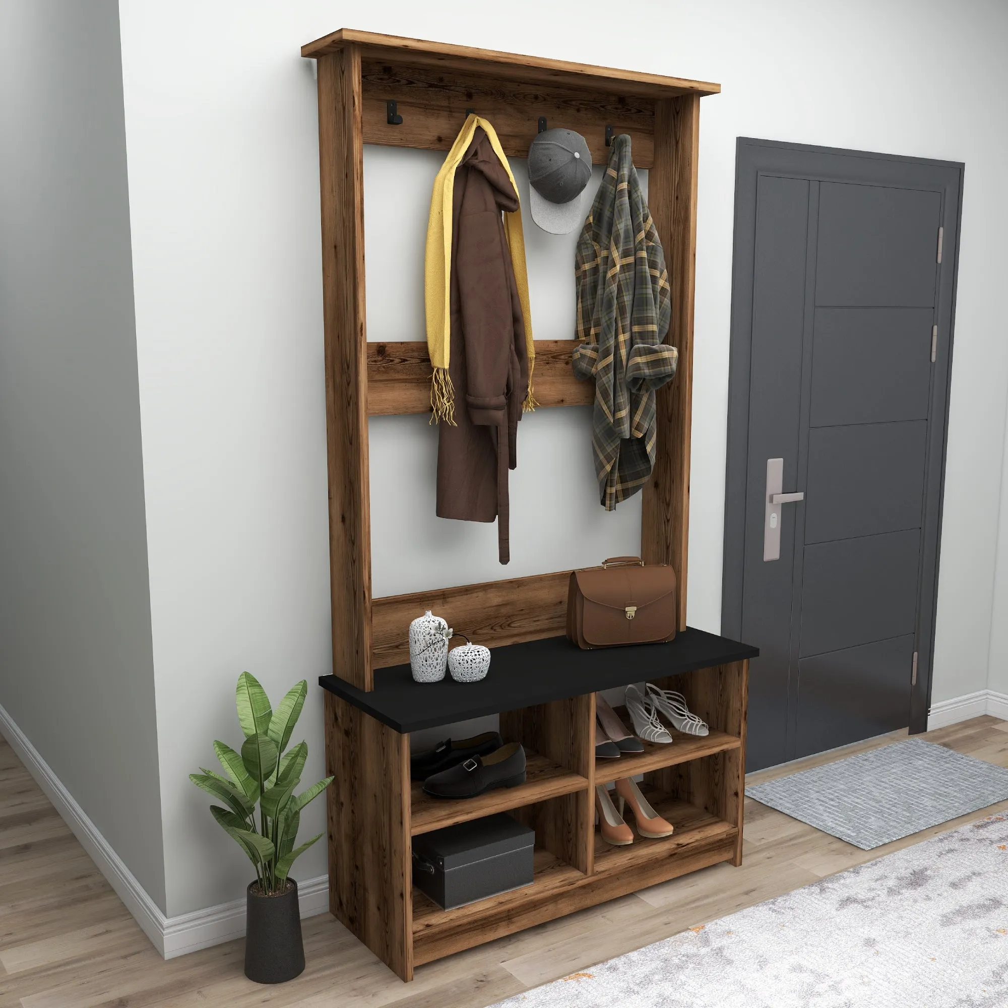 Hallway Coat Rack with Shelves Amelia