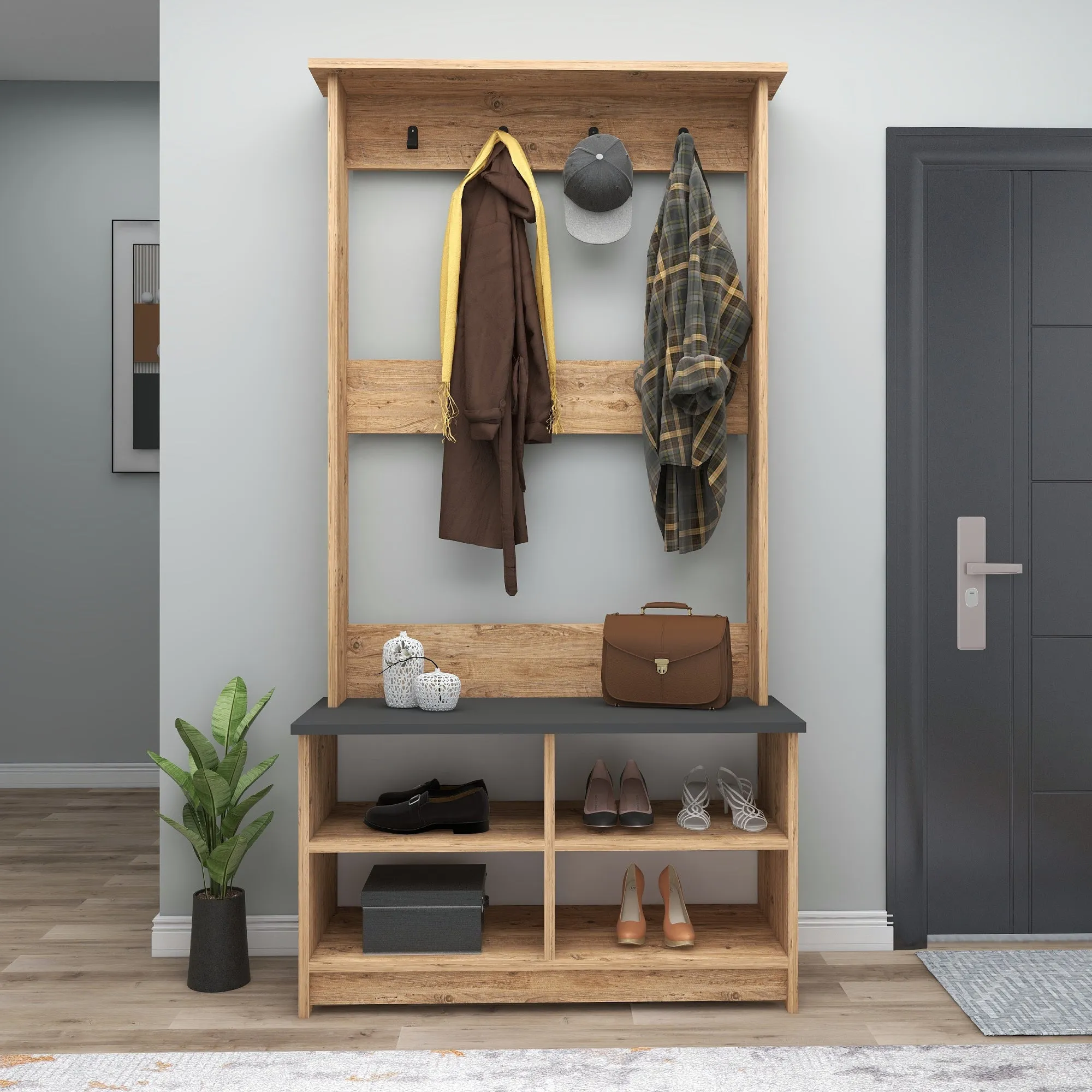 Hallway Coat Rack with Shelves Amelia