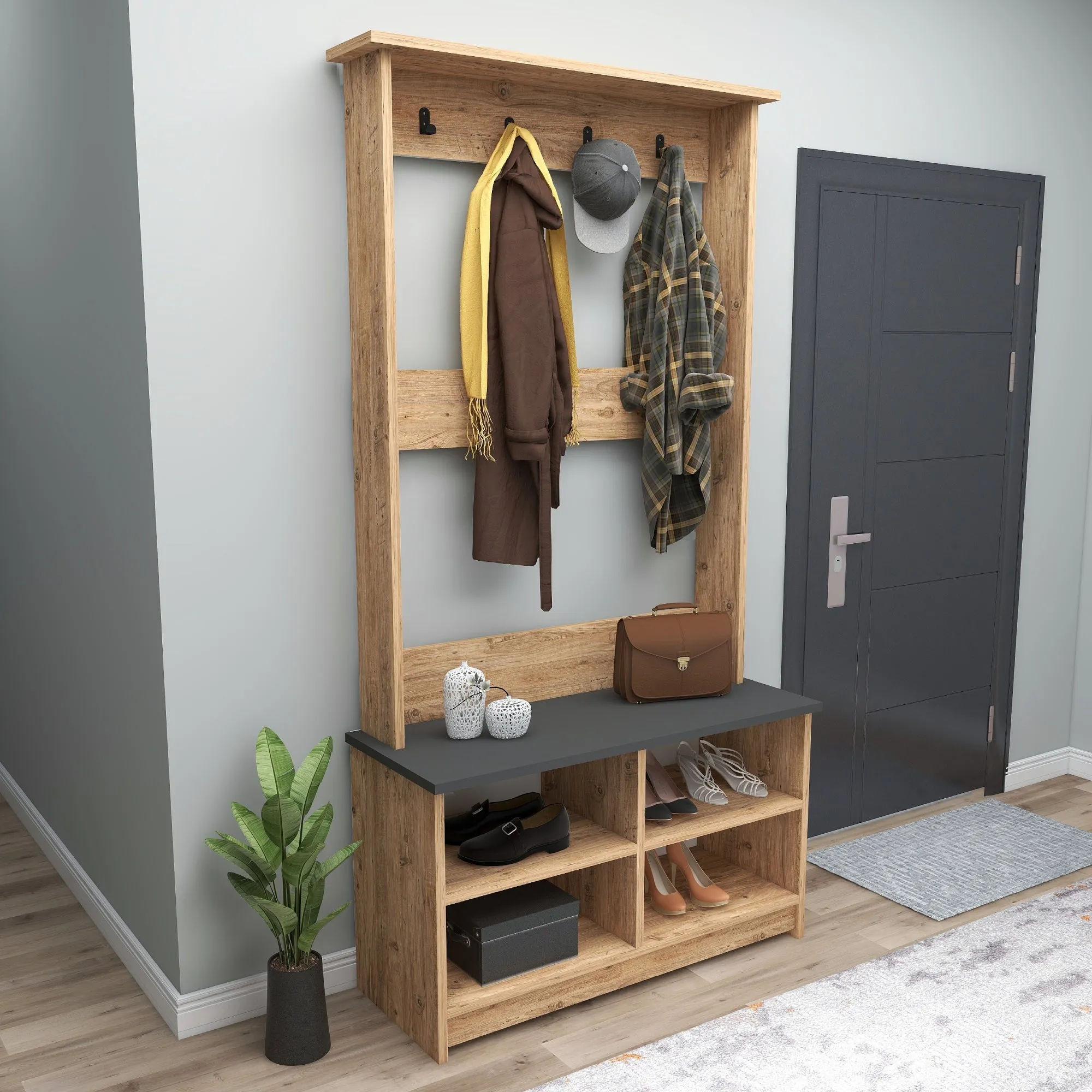 Hallway Coat Rack with Shelves Amelia