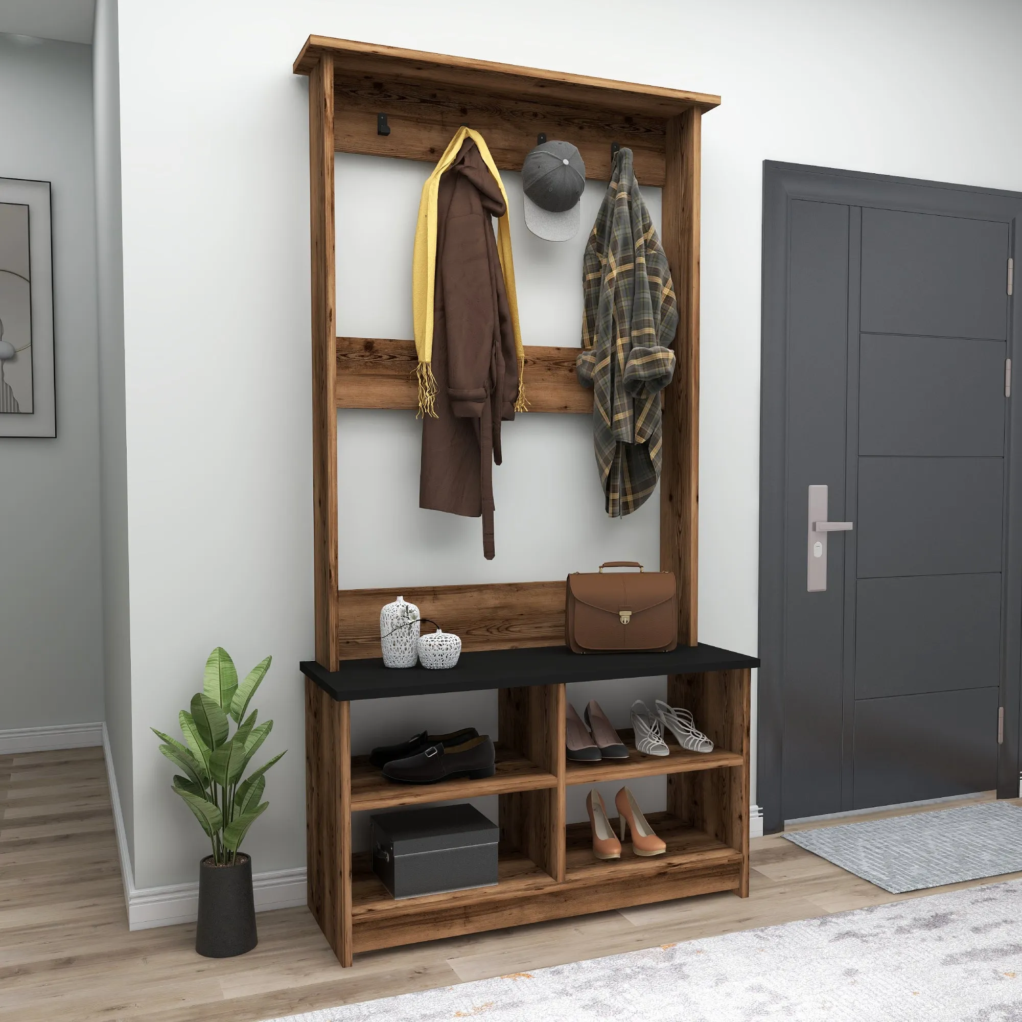 Hallway Coat Rack with Shelves Amelia