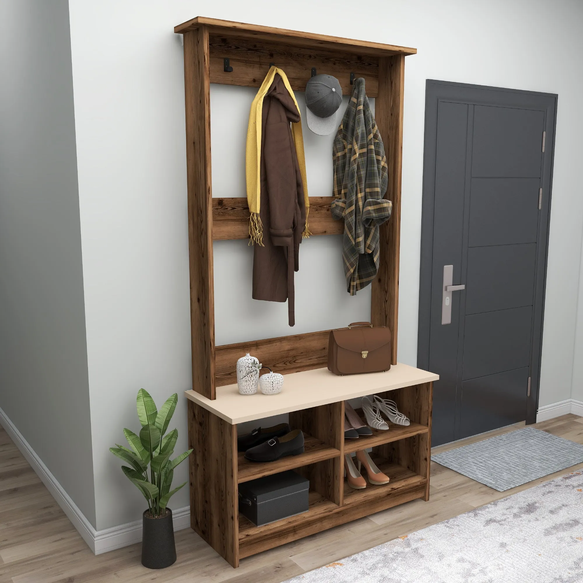 Hallway Coat Rack with Shelves Amelia