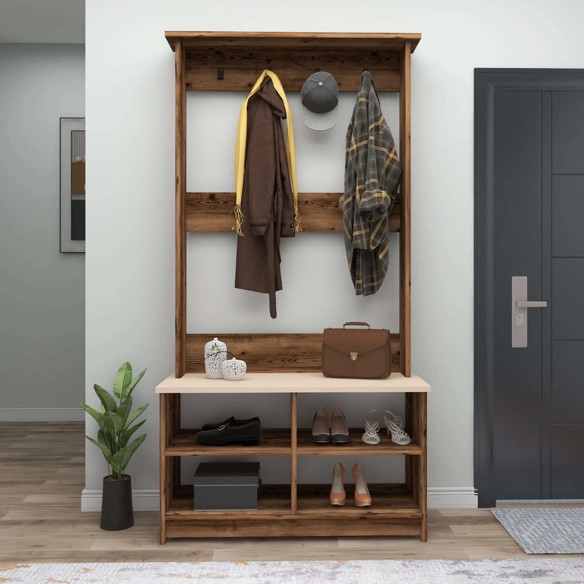 Hallway Coat Rack with Shelves Amelia