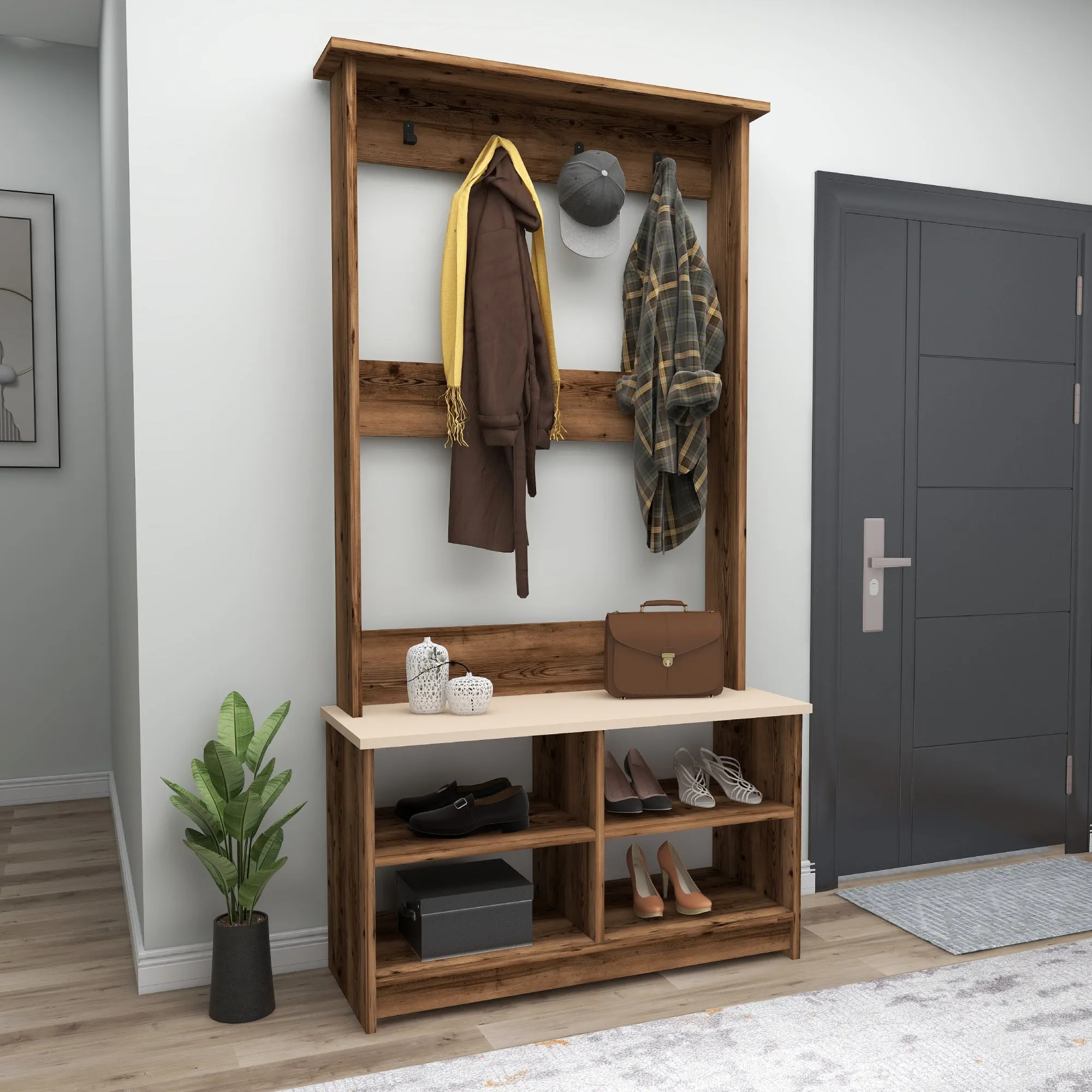 Hallway Coat Rack with Shelves Amelia