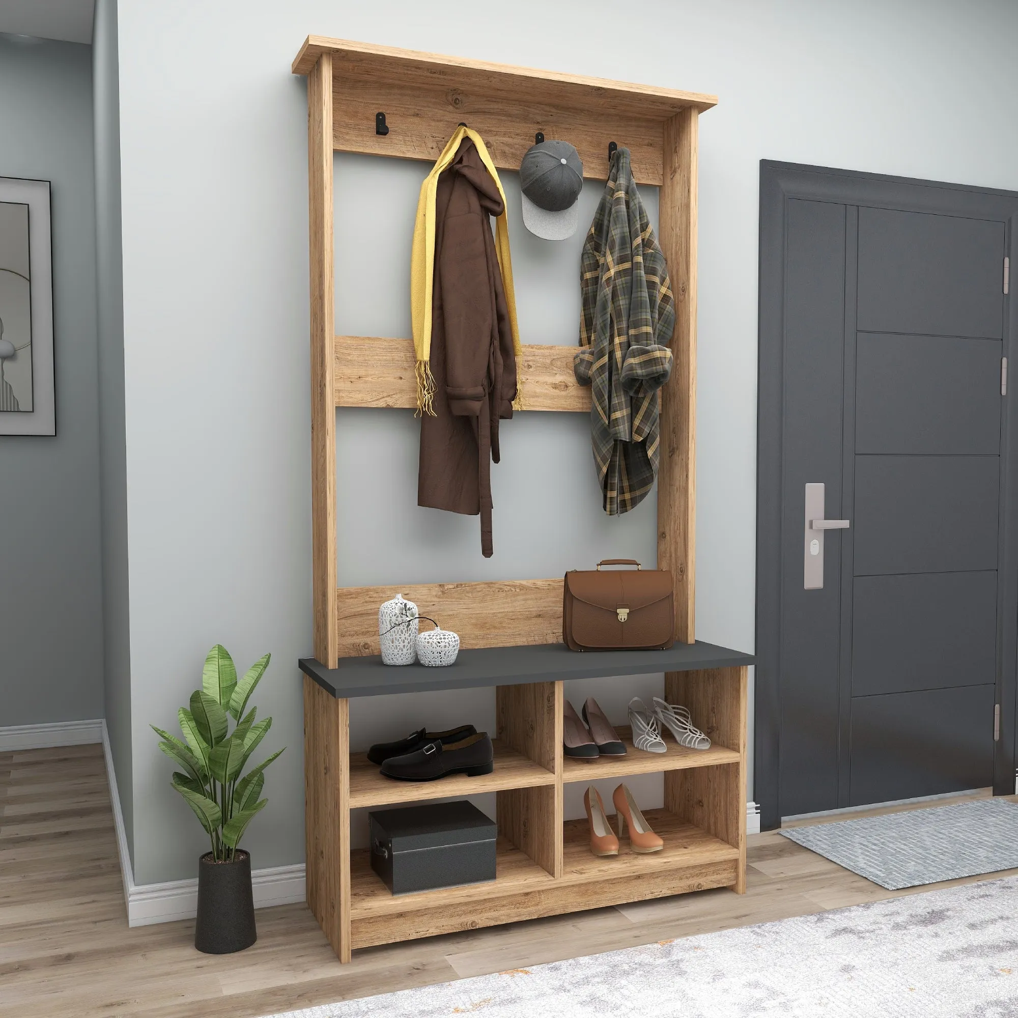 Hallway Coat Rack with Shelves Amelia