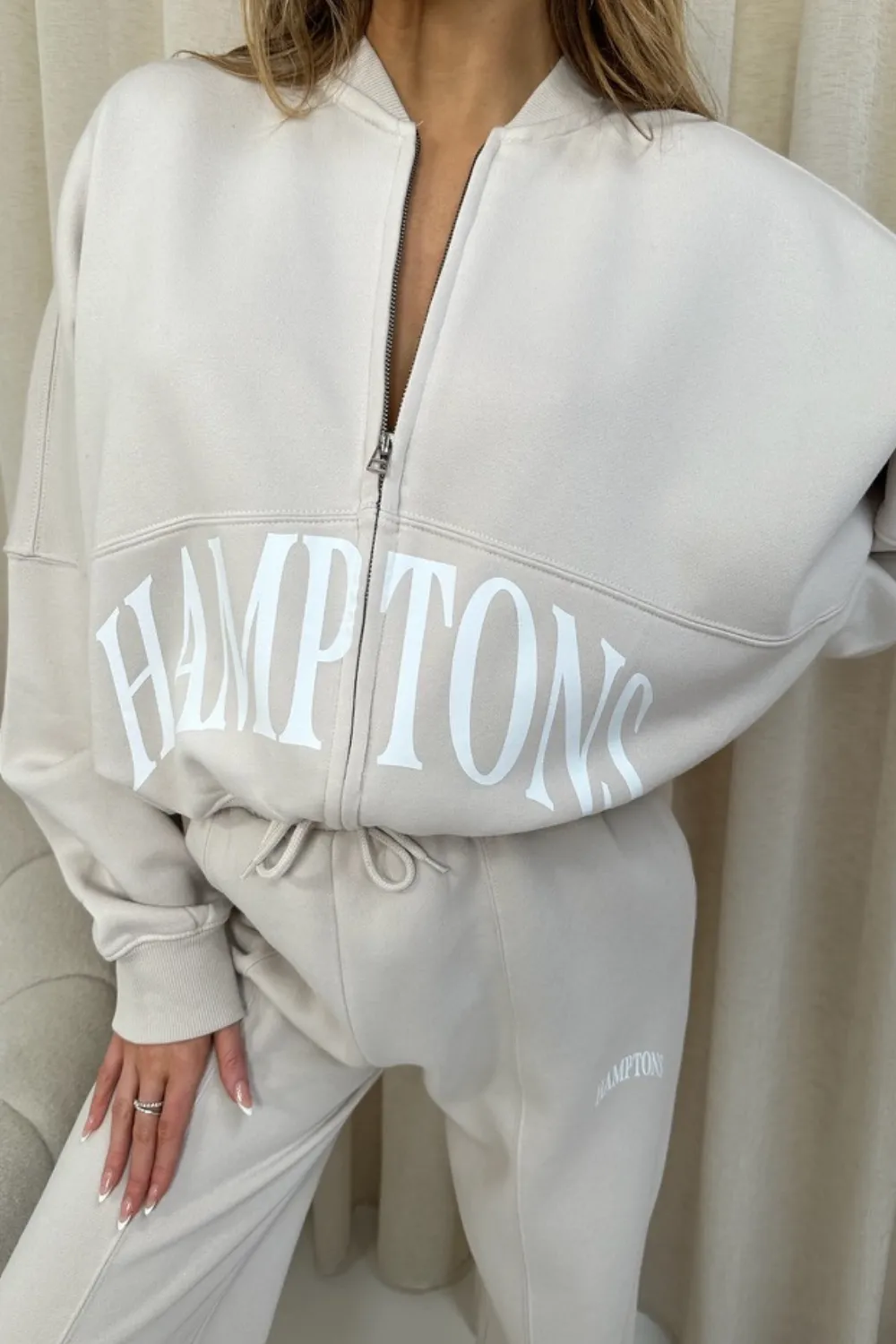 Hamptons bone printed premium bomber jacket and straight leg jogger