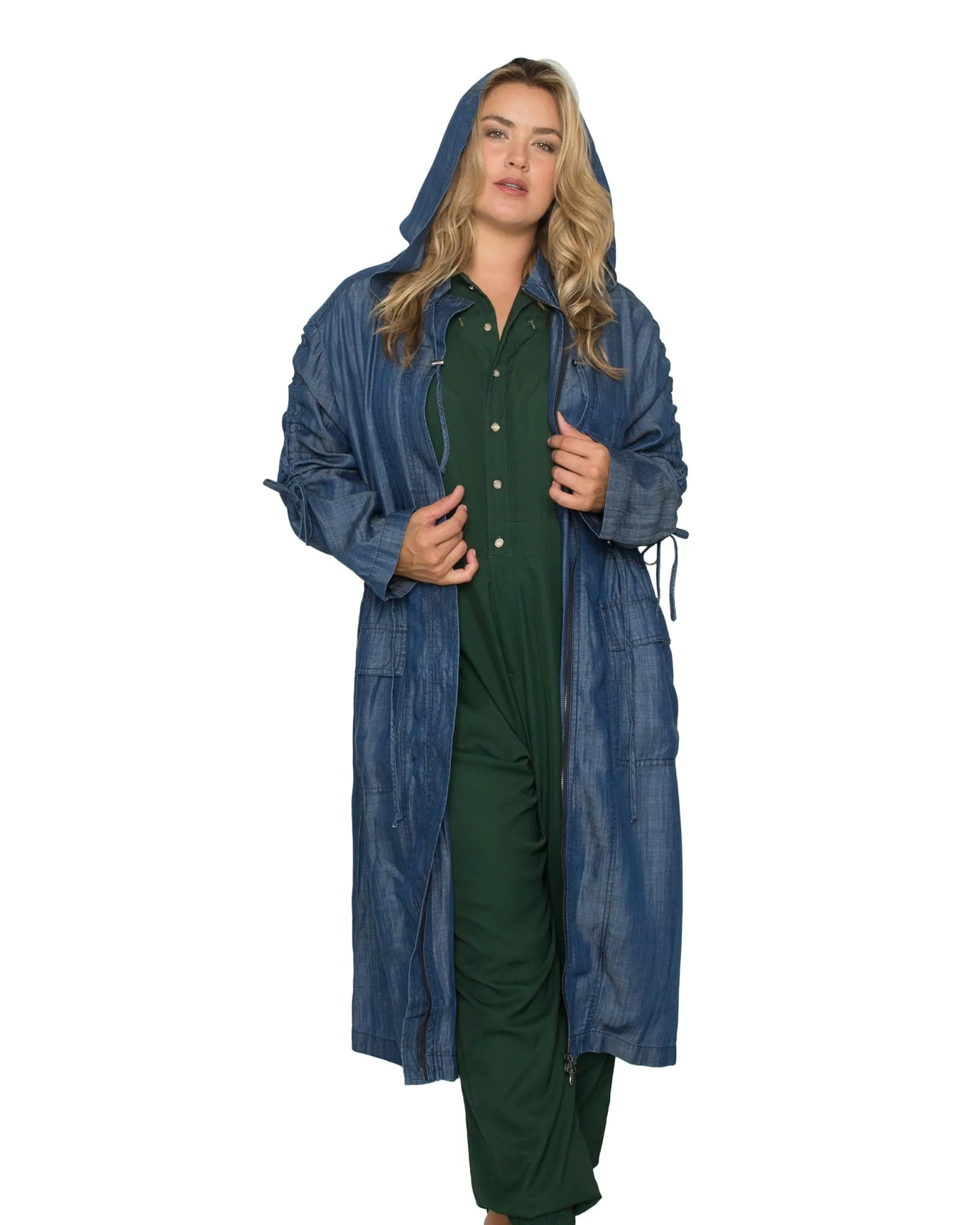 Harlow Hooded Long Anorak Jacket | Dark Indigo