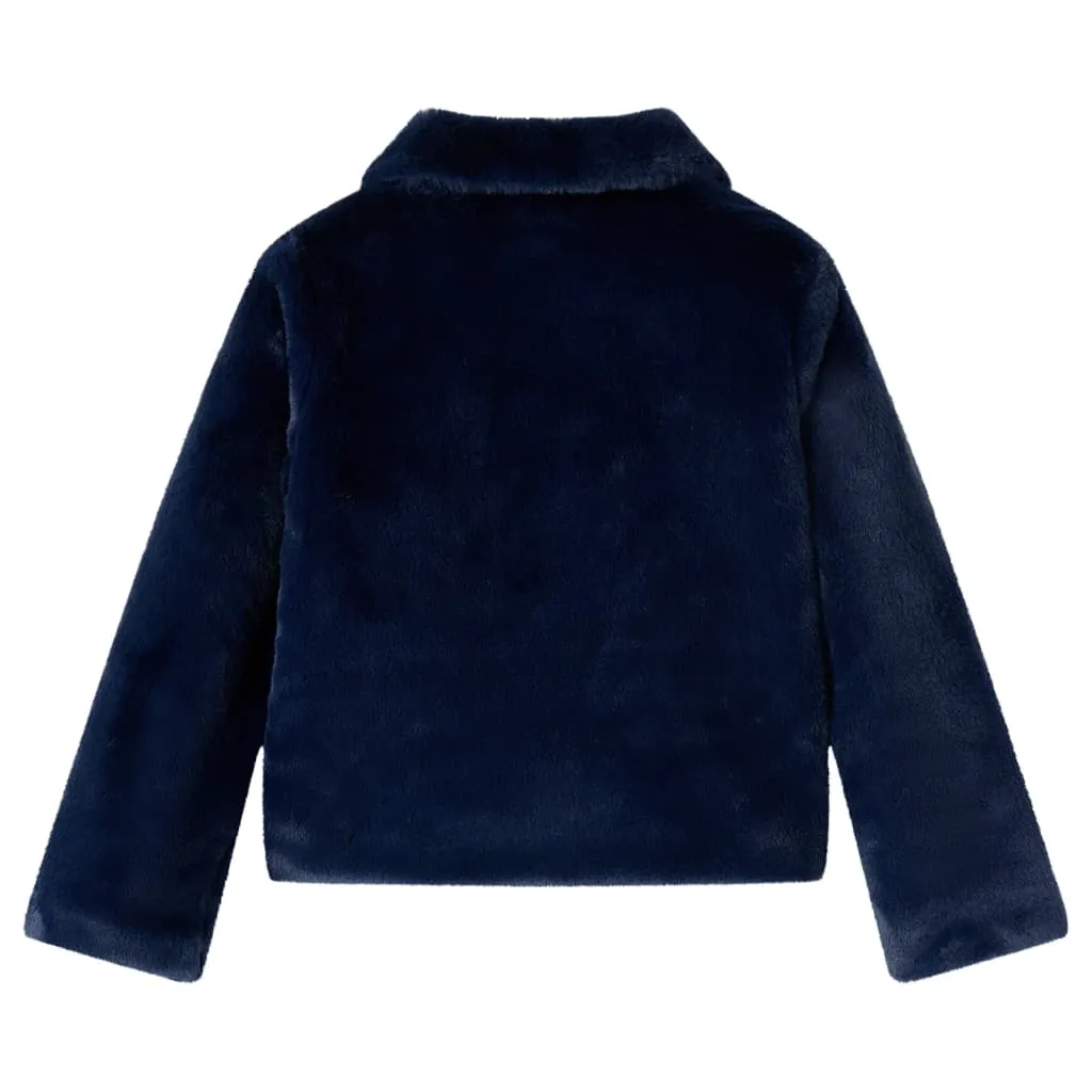 Kids' Faux Fur Coat - Navy, Size 92 (1.5-2 Years) | Warm & Stylish Children's Outerwear