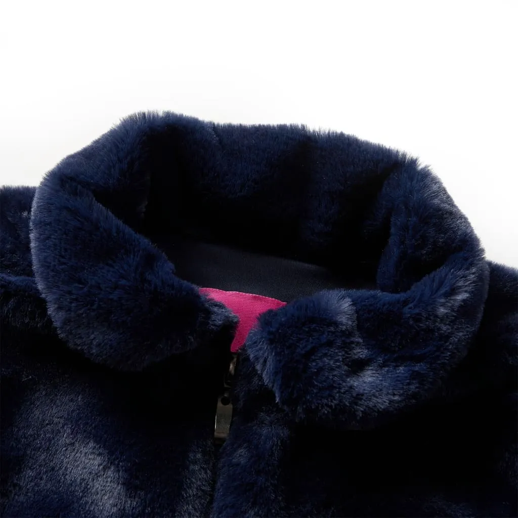 Kids' Faux Fur Coat - Navy, Size 92 (1.5-2 Years) | Warm & Stylish Children's Outerwear