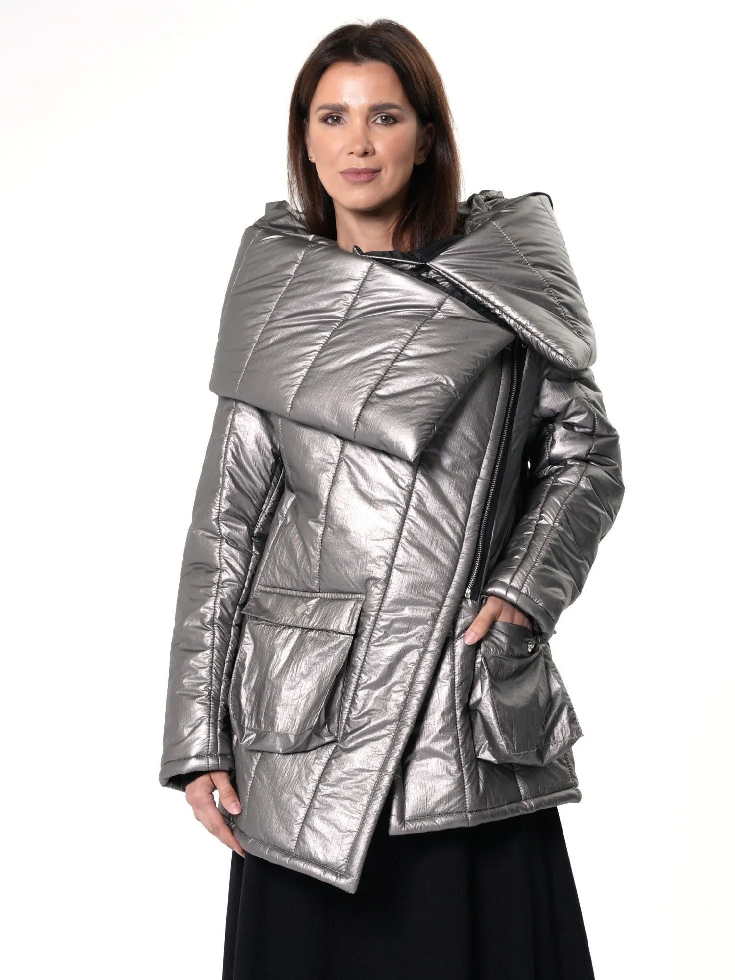 Large Collar Silver Puffer Jacket