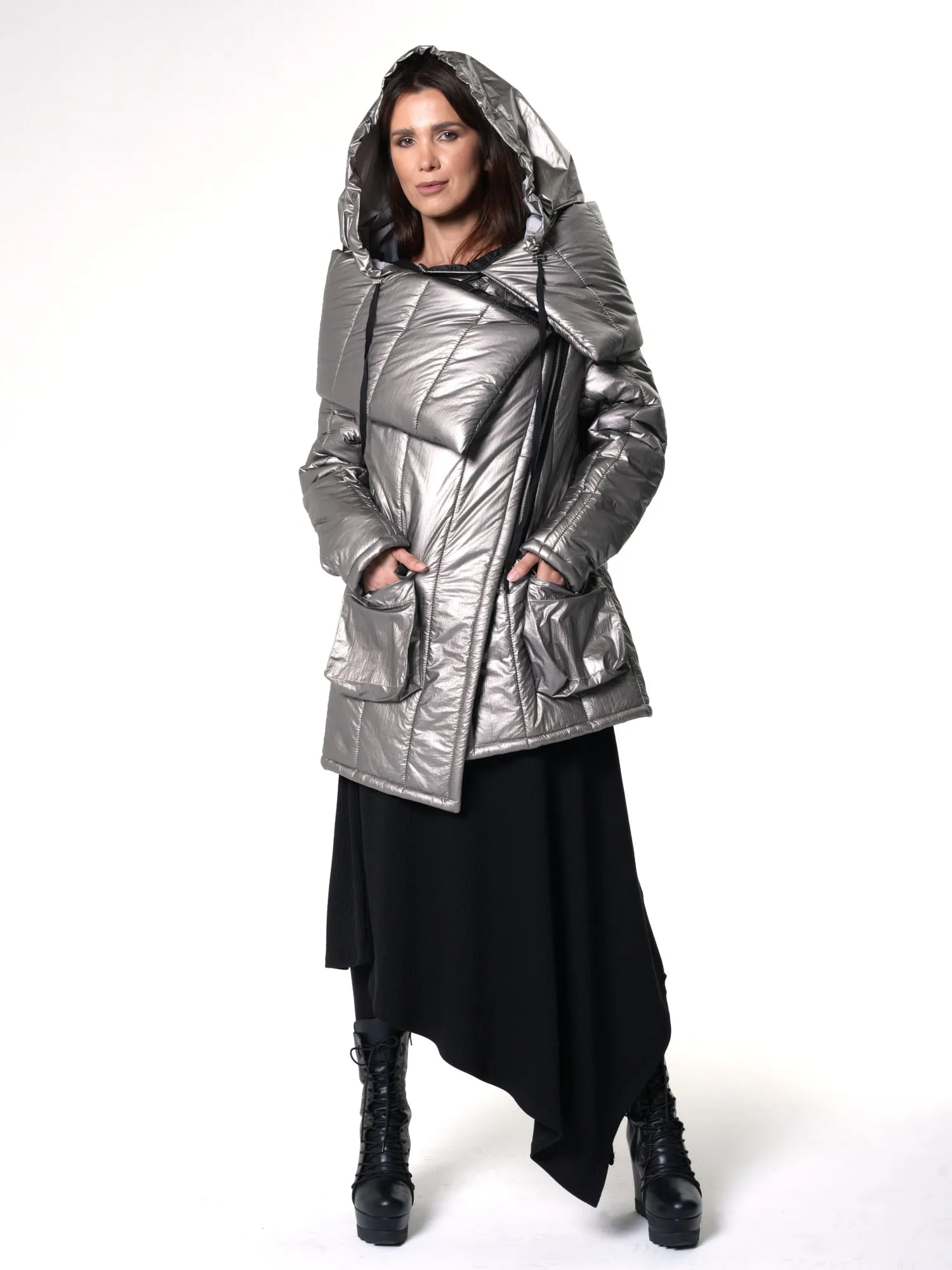 Large Collar Silver Puffer Jacket