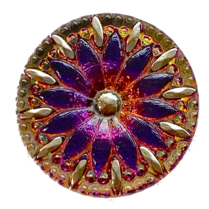 Large Magenta / Orange Dichroic Flower Czech Glass Button 1-3/16"  #CZ-002