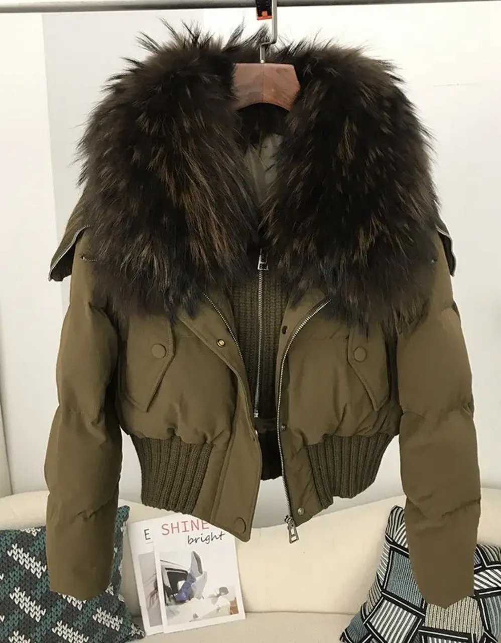 Luxe Warmth: Short women's duck down jacket with Natural fur - Stylish Winter Comfort