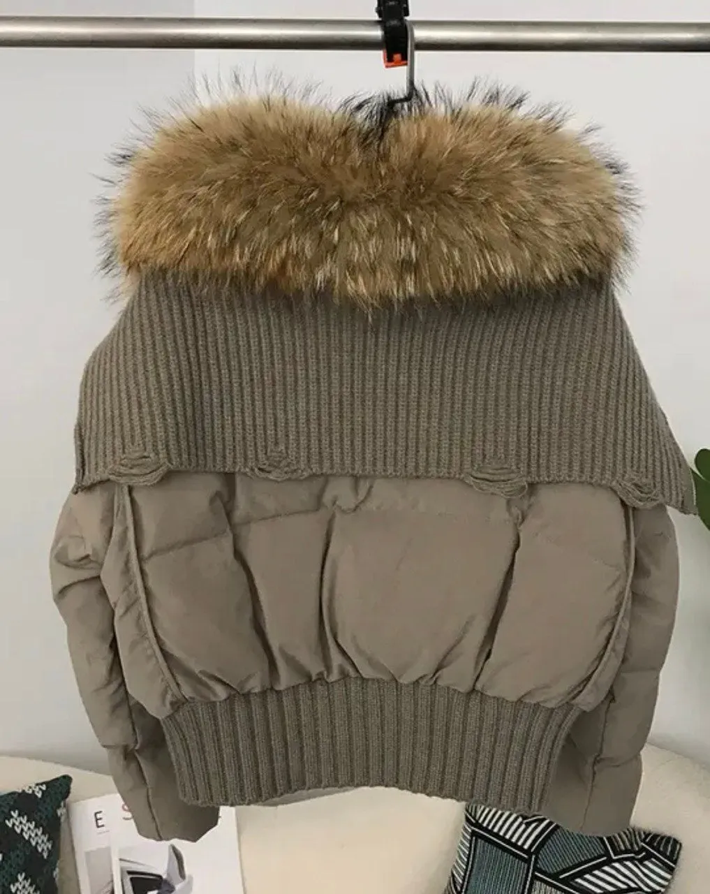 Luxe Warmth: Short women's duck down jacket with Natural fur - Stylish Winter Comfort