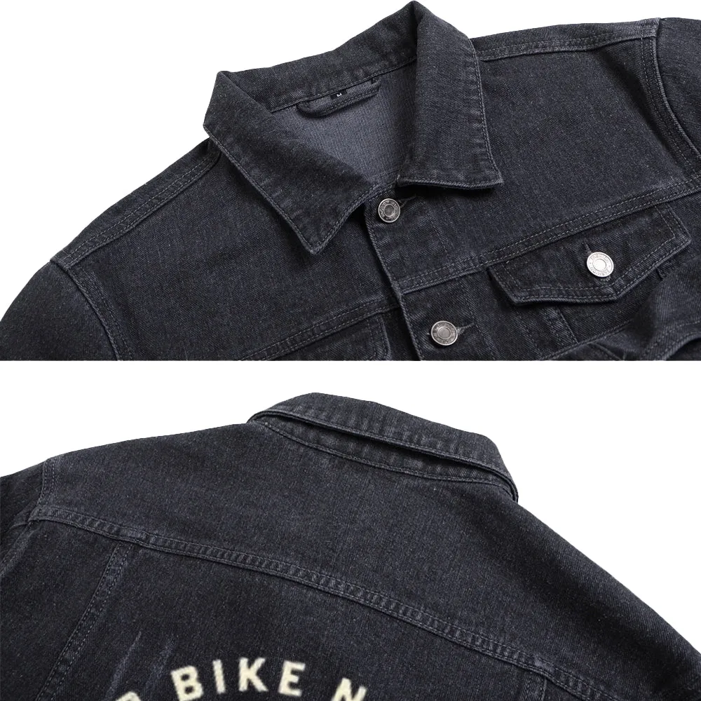 Mens BORN TO RIDE Motorcycle Graphic Button Up Denim Jacket