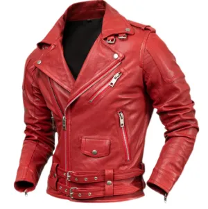 Men's Genuine Sheepskin Leather Motorcycle Biker Jacket