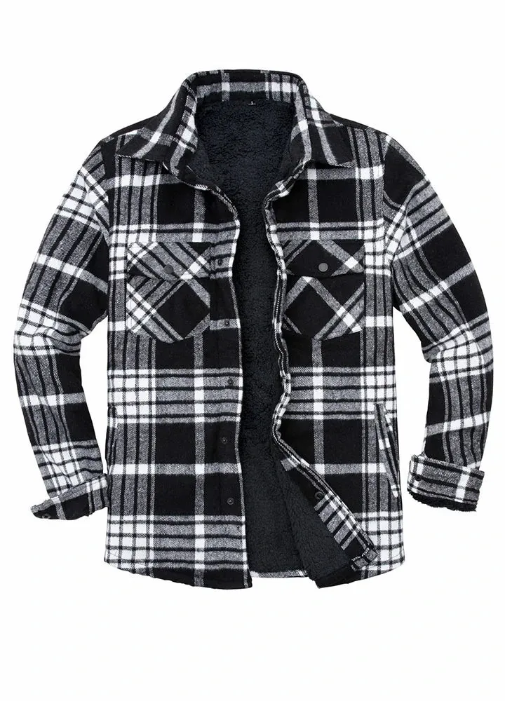 Men's Sherpa Lined Thick Flannel Shirt Jacket,Snap Plaid Flannel Jac