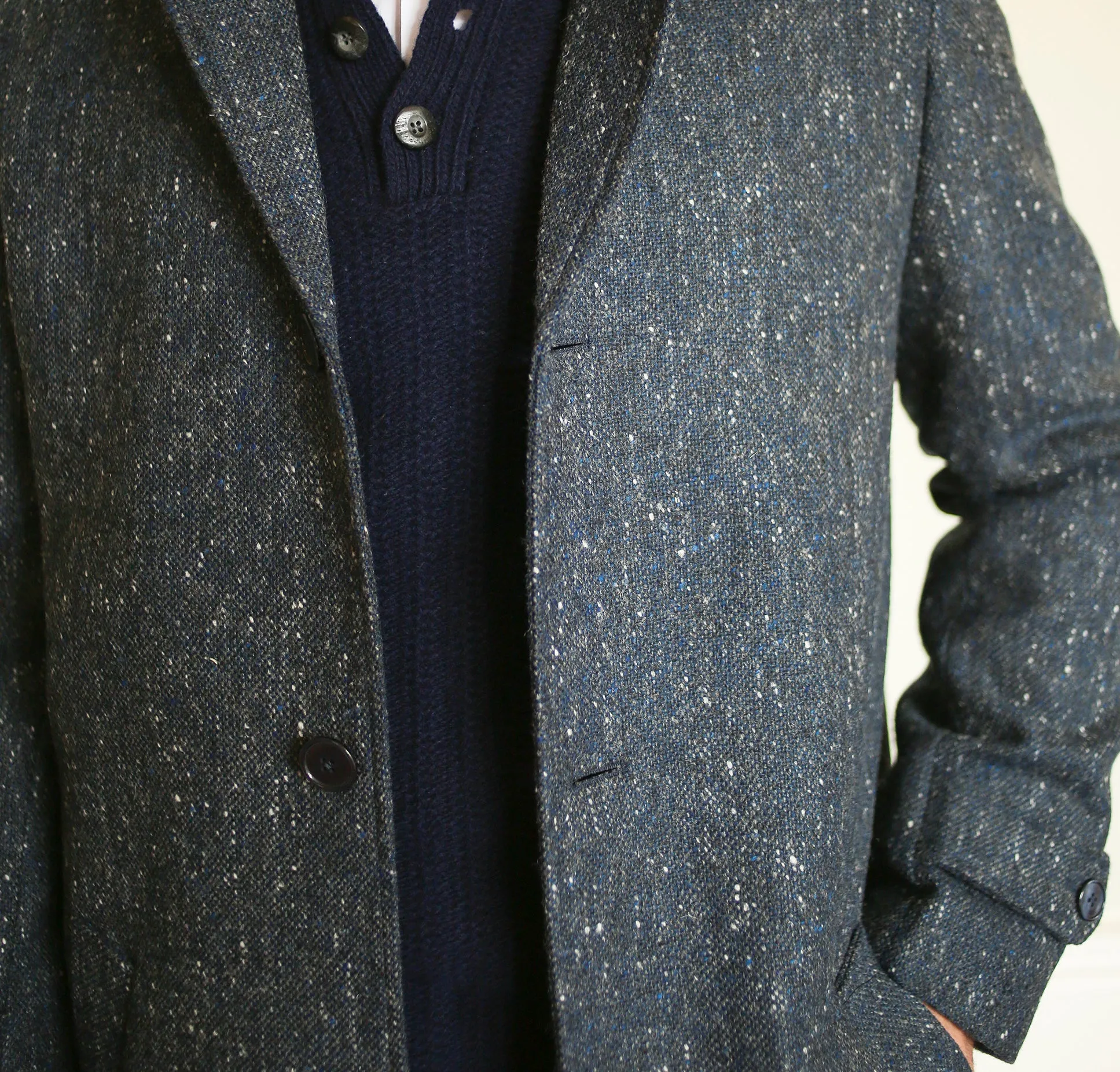 Navy Fleck Cillian Donegal Tweed Coat