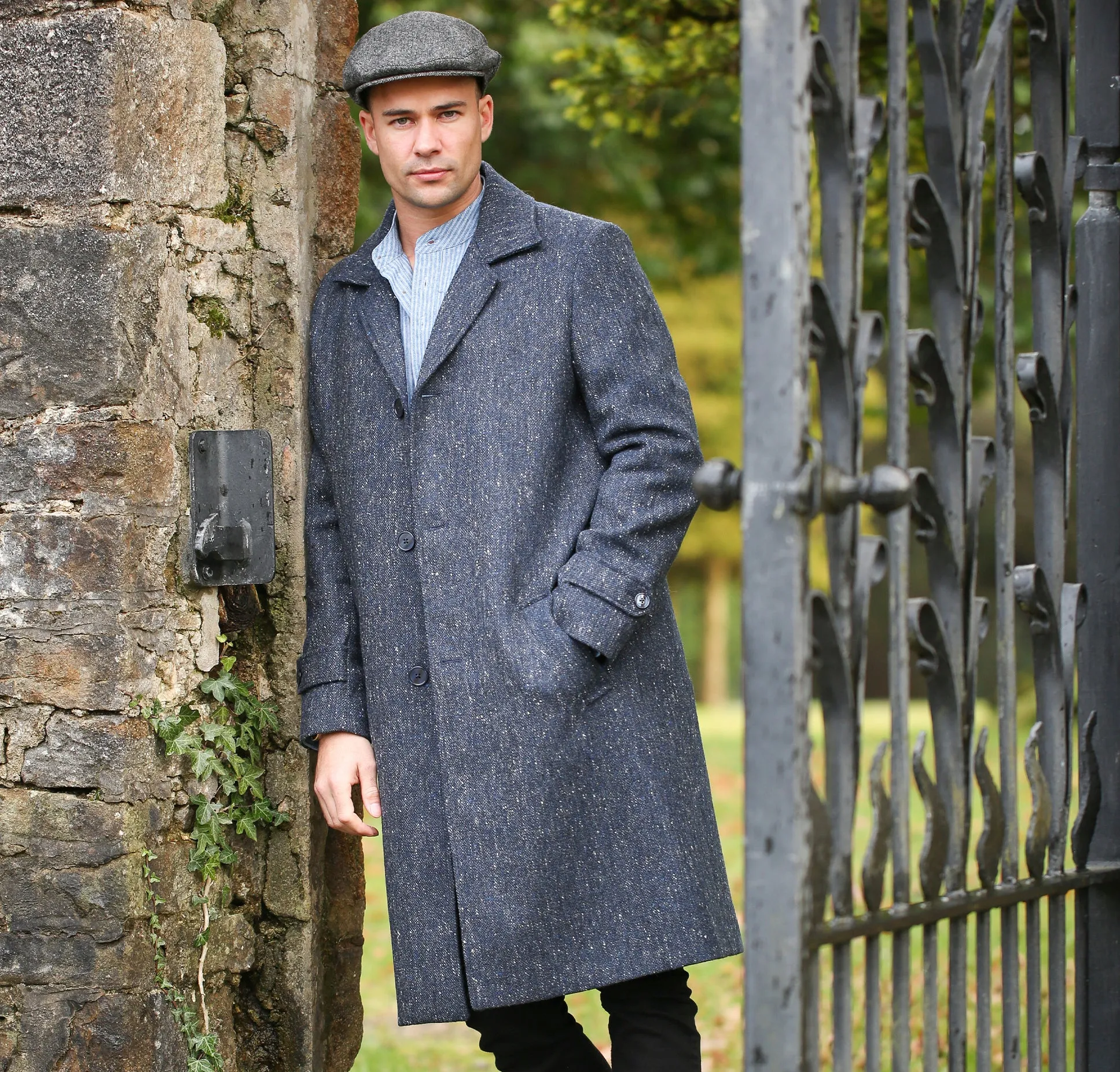 Navy Fleck Cillian Donegal Tweed Coat