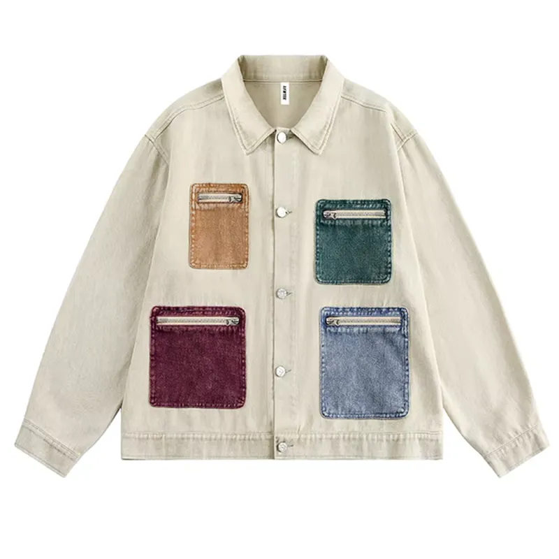 Patchwork Colorful Pocket Denim Jacket