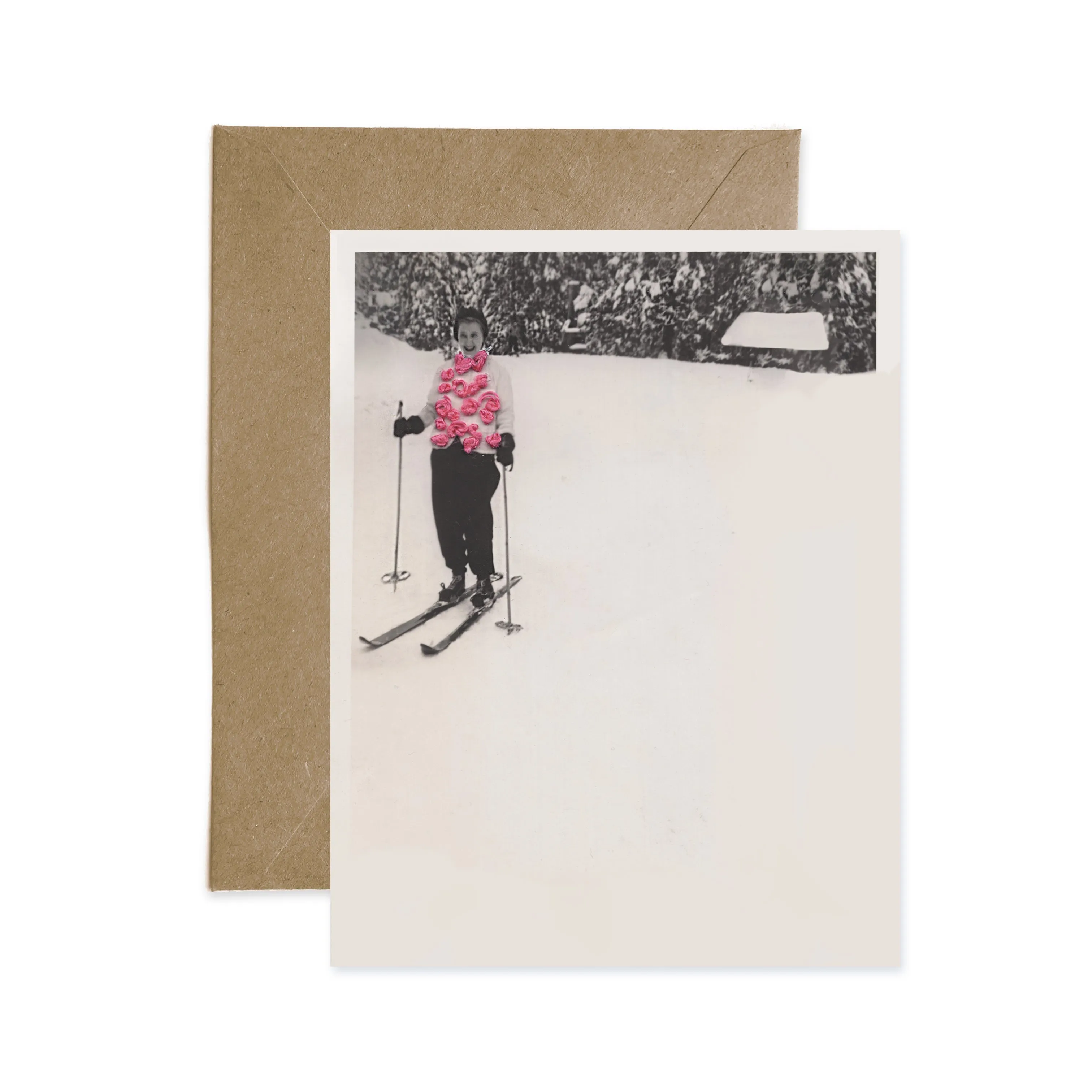 Pink Puff Vest Skier Flat Notecard